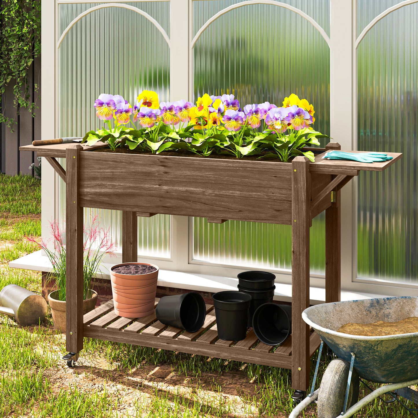 46 x 94cm Wooden Raised Planter, with Shelves