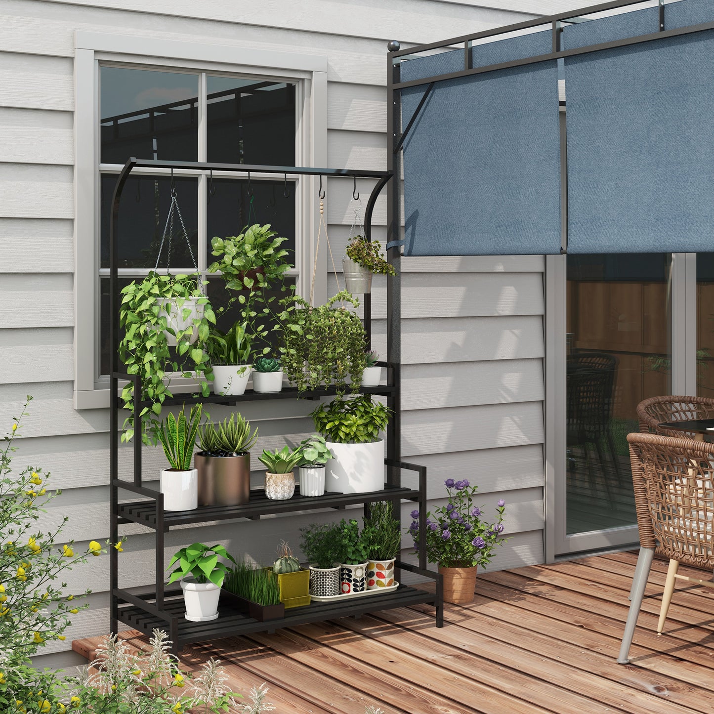 3 Tiered Plant Rack with Hanging Hooks