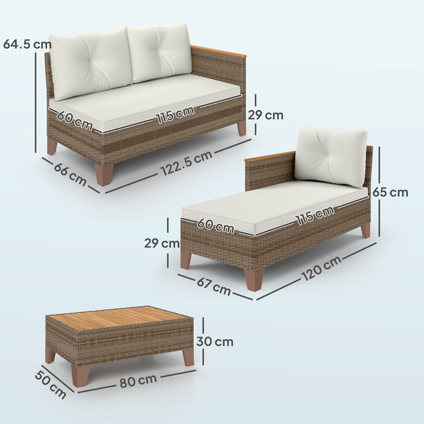 3 Pieces Rattan Garden Furniture Set