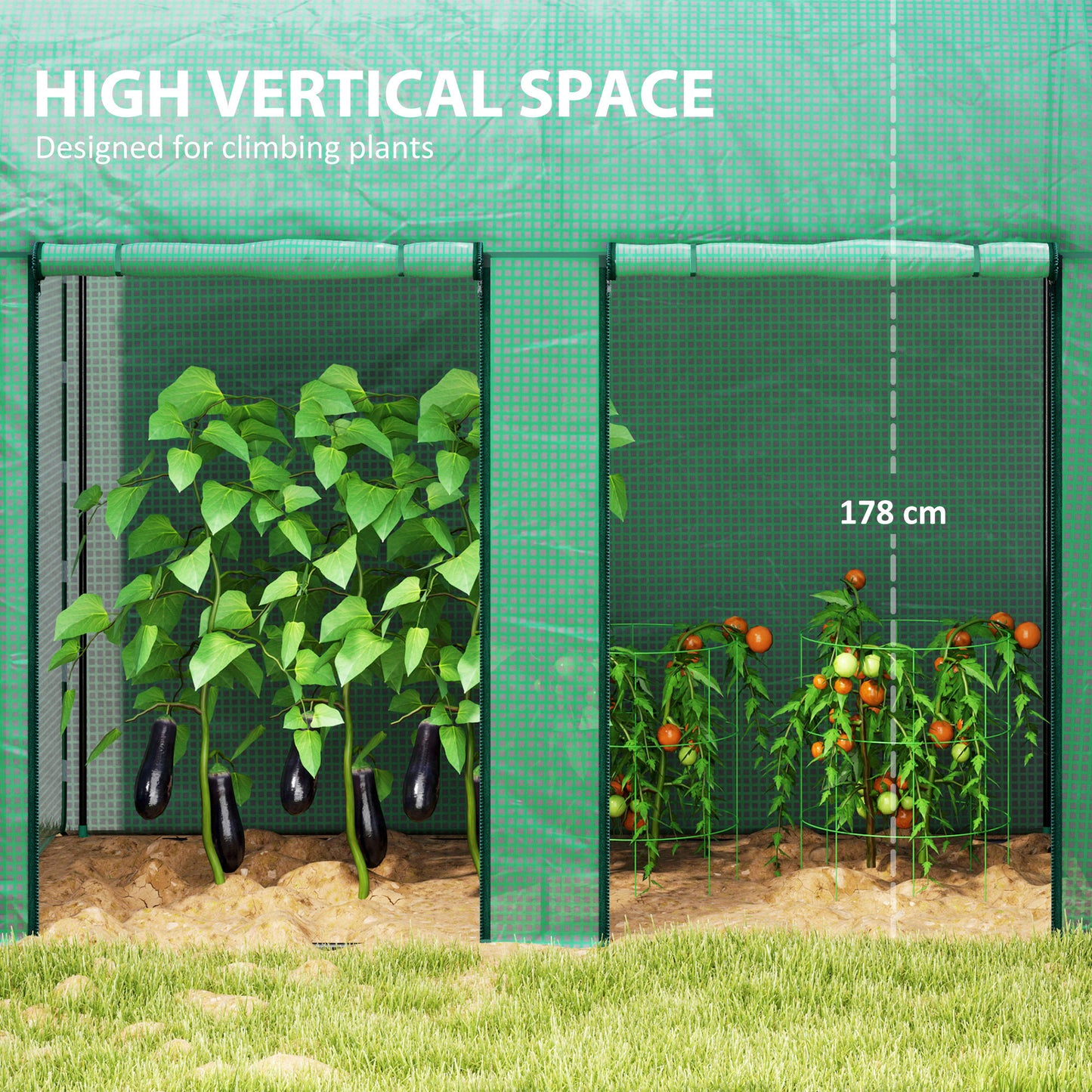 200 x 100cm Walk-In Greenhouse, with Zipped Doors
