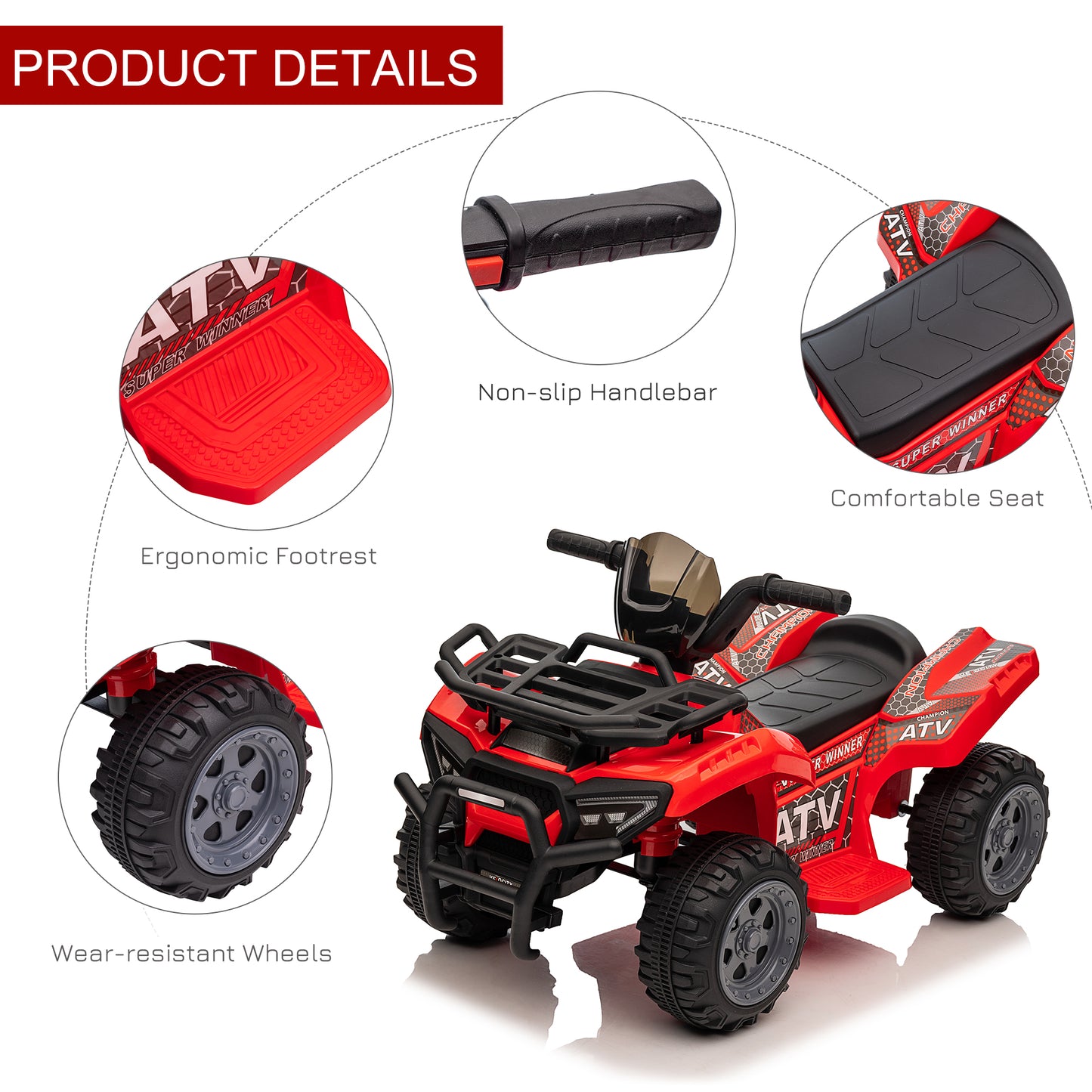 6V Kids Electric Ride on Car Toddlers Quad Bike All Terrain Vehicle