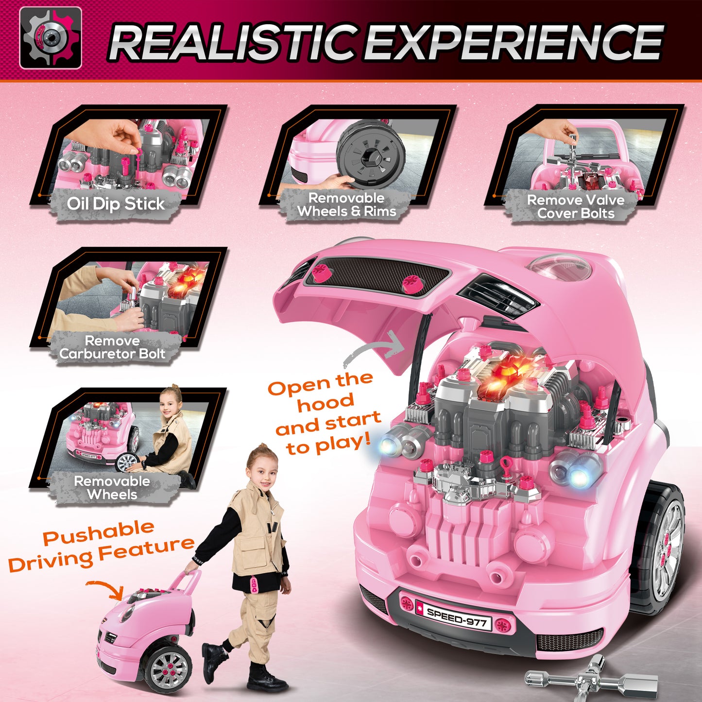 Kids Truck Engine Toy Set, with Horn, Light, Car Key