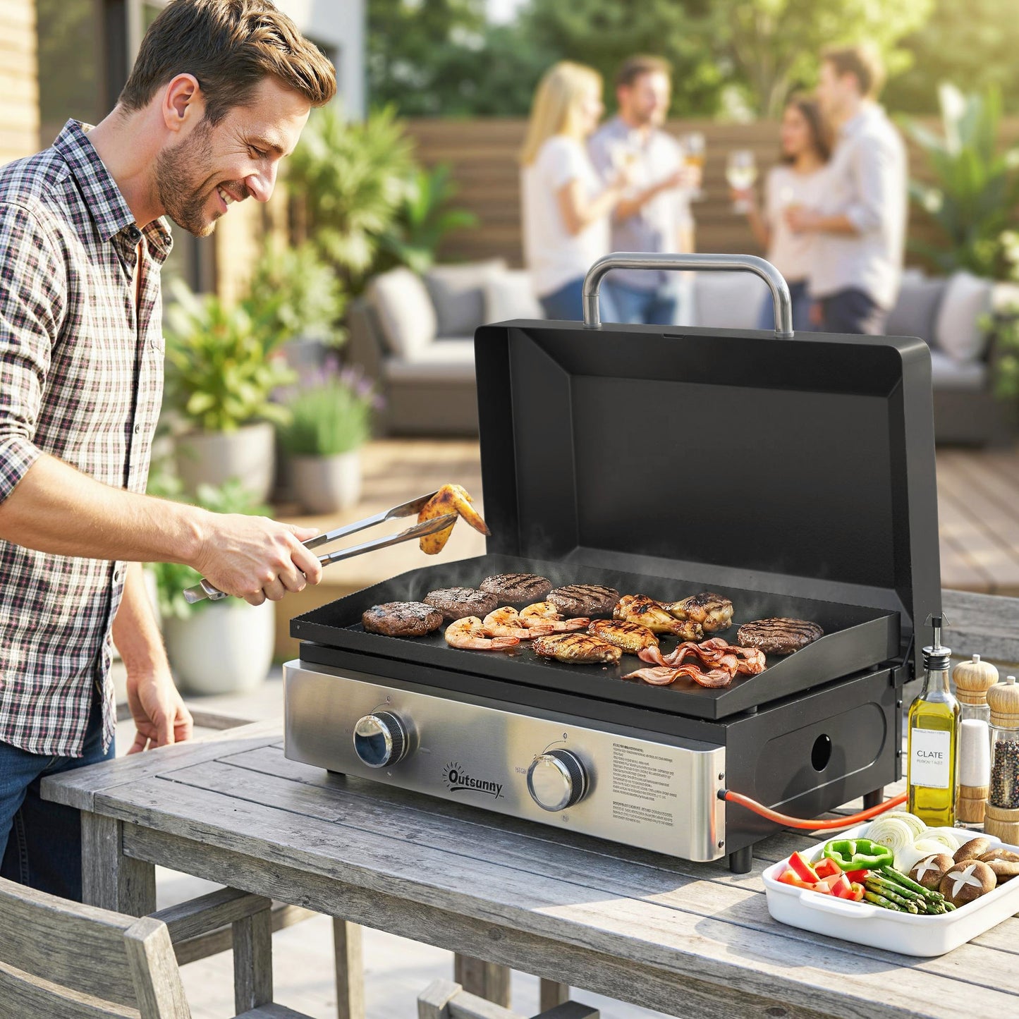 2 Burner Grill Griddle, Portable Gas Plancha, 6 kW