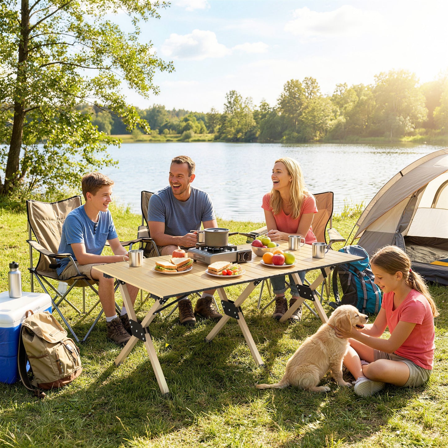 4ft Folding Camping Table, Waterproof Picnic Table with Roll Up Top