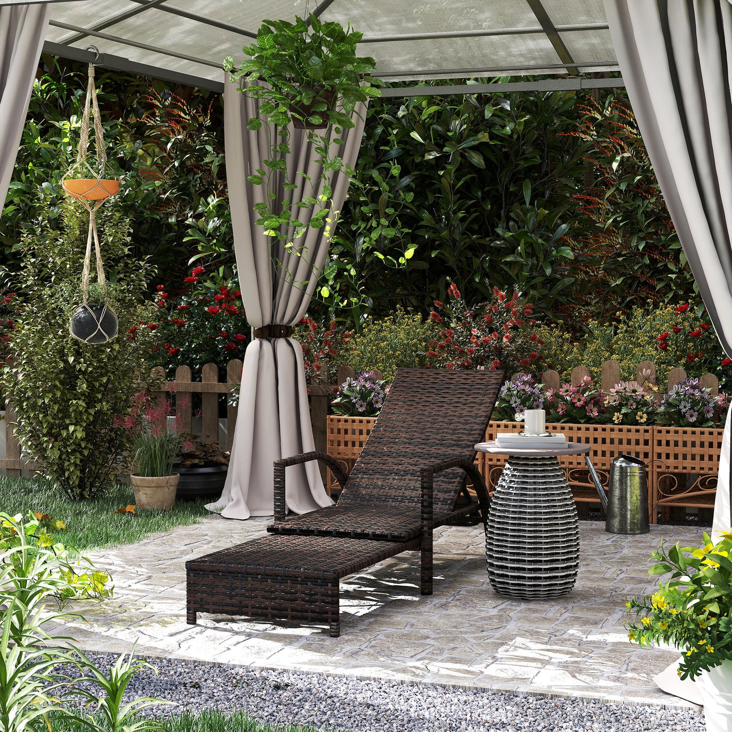 Reclining Rattan Lounger, with Extending Footrest