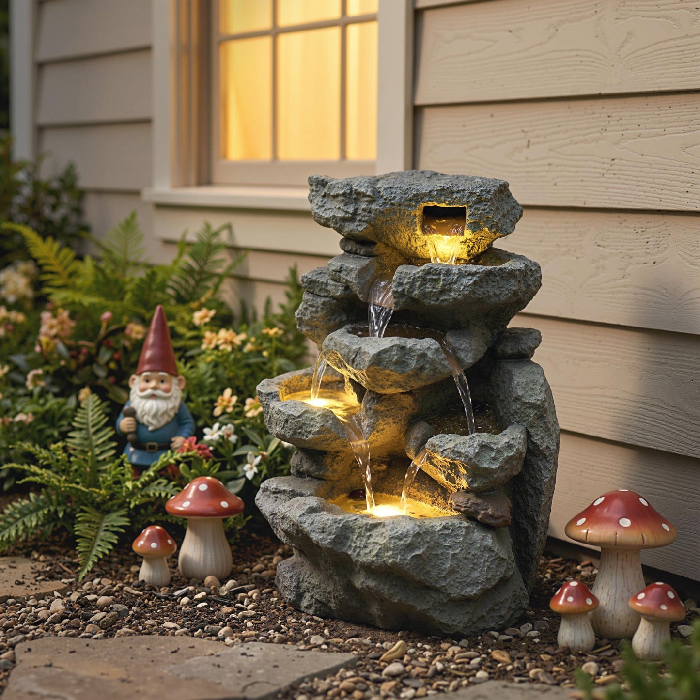 Outdoor Fountain with 6-Tier Rock Design