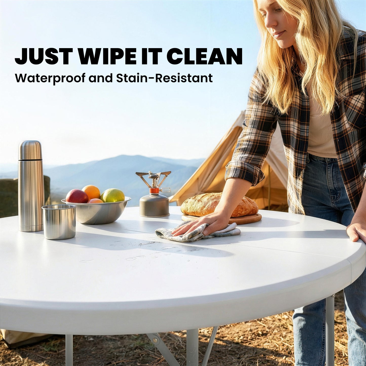 4ft Folding Picnic Table, Camping Table with Non-slip Foot Pads
