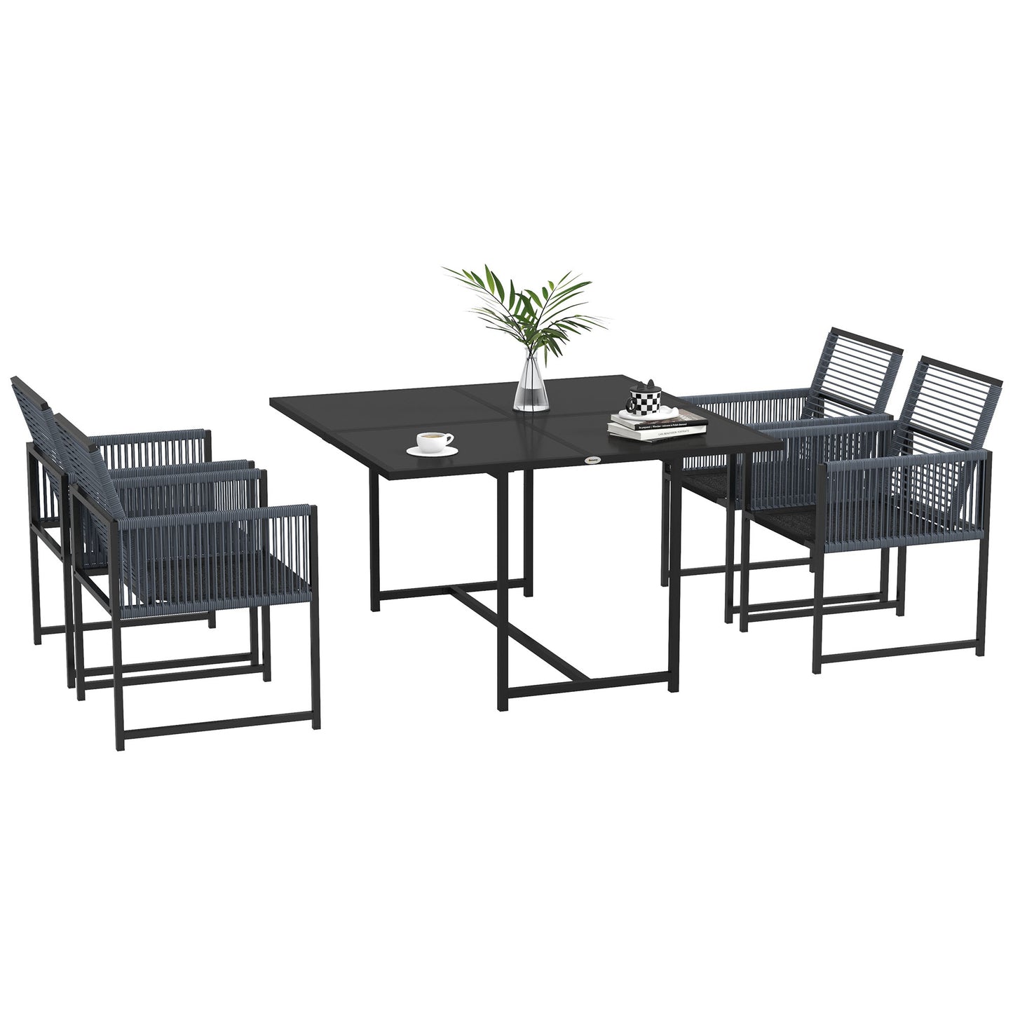 Five-Piece Metal Dining Set, with Folding Back Chairs