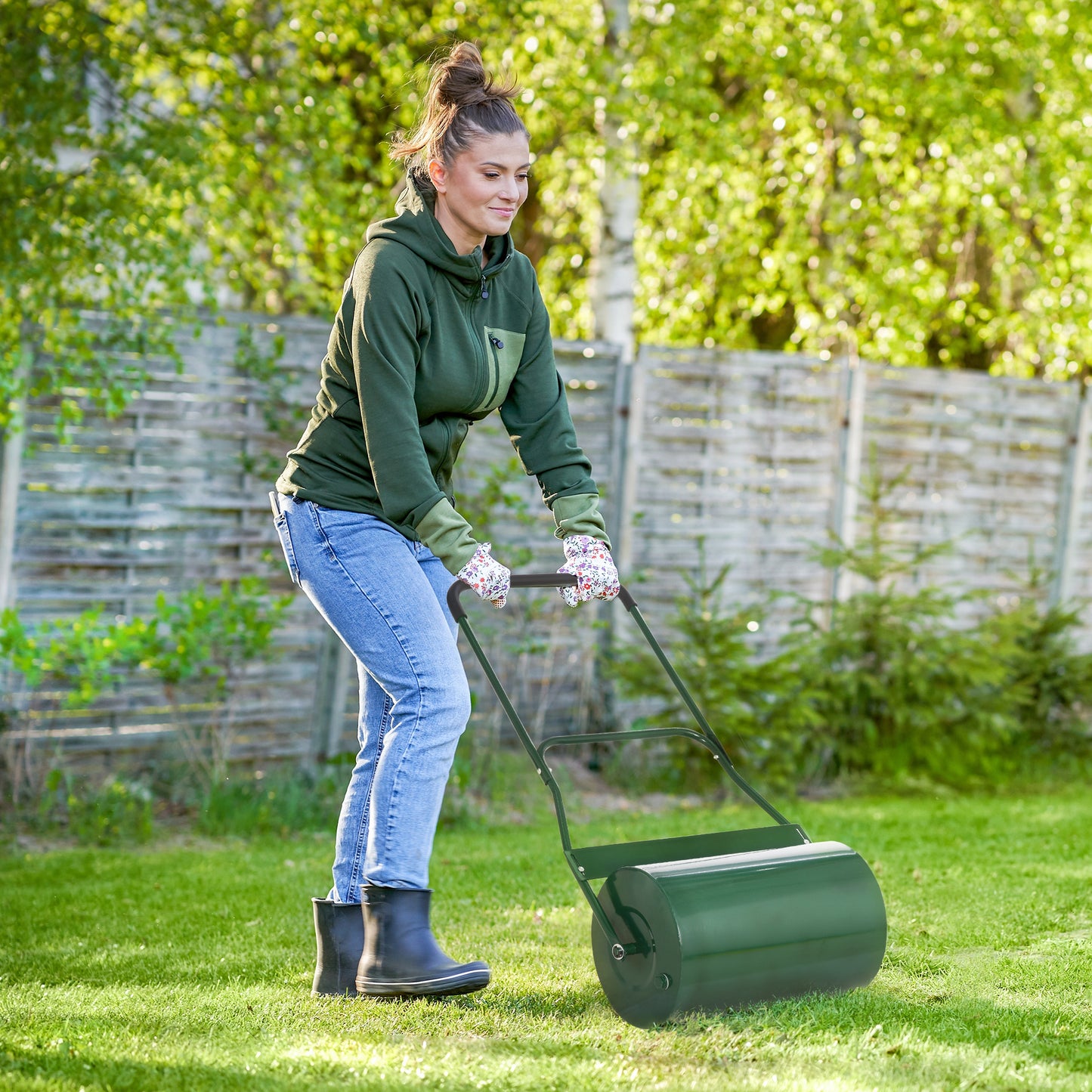 40L Garden Lawn Roller, Water Sand Filled Outdoor Grass Roller