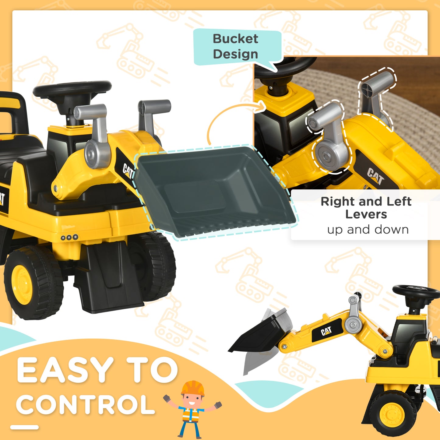 Ride on Tractor, CAT Licensed Kids Ride On Digger Excavator