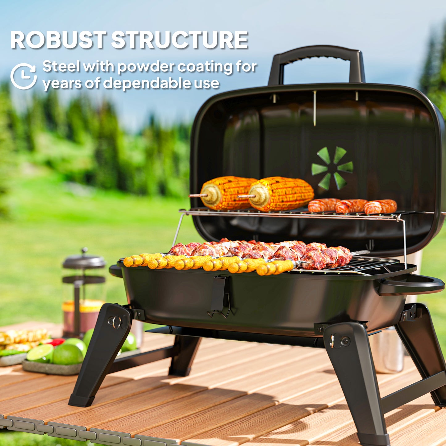 Charcoal Barbecue Grill Folding BBQ Grill with 1232 cm² Cooking Area