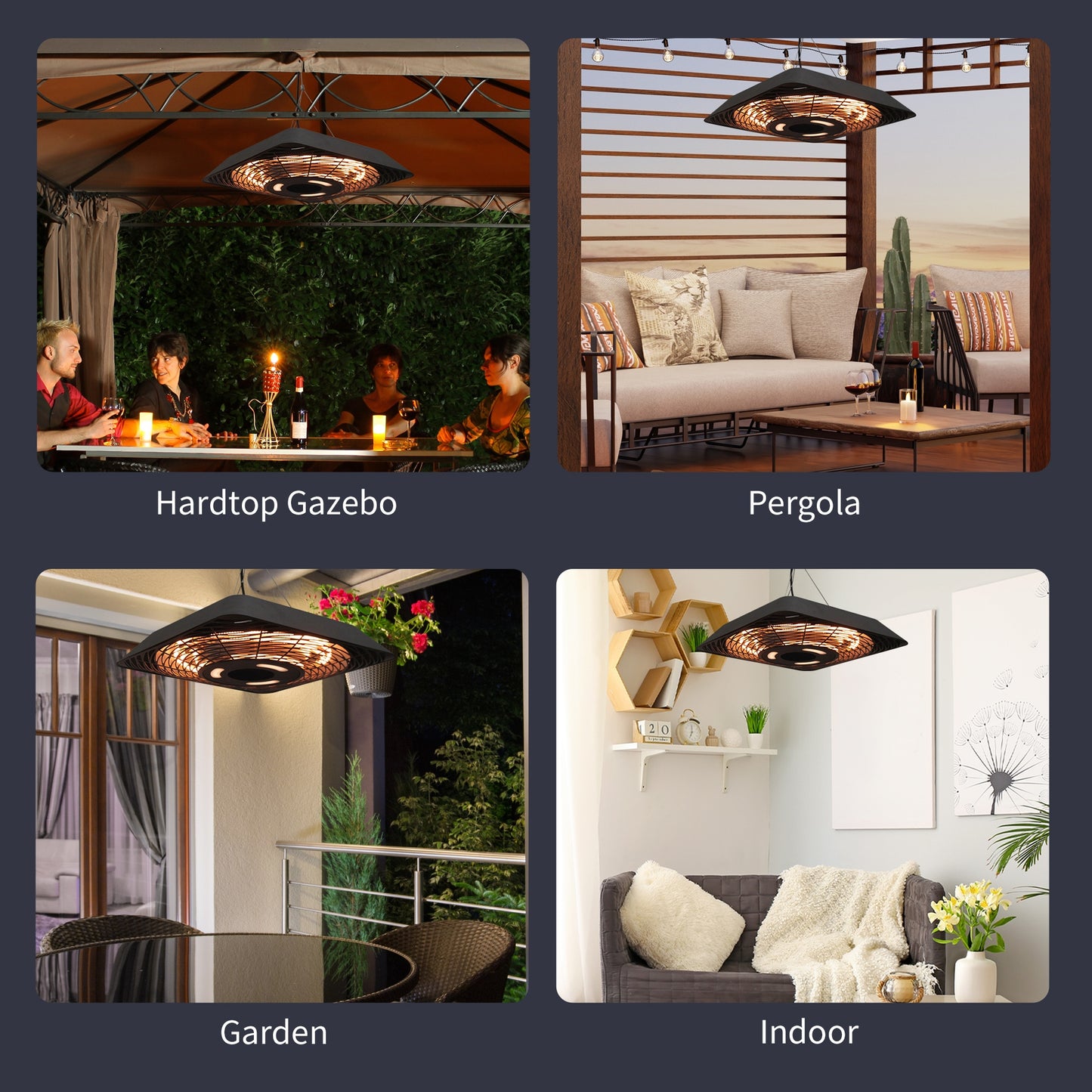 2000W Electric Hanging Patio Heater Ceiling Mounted Halogen Heating