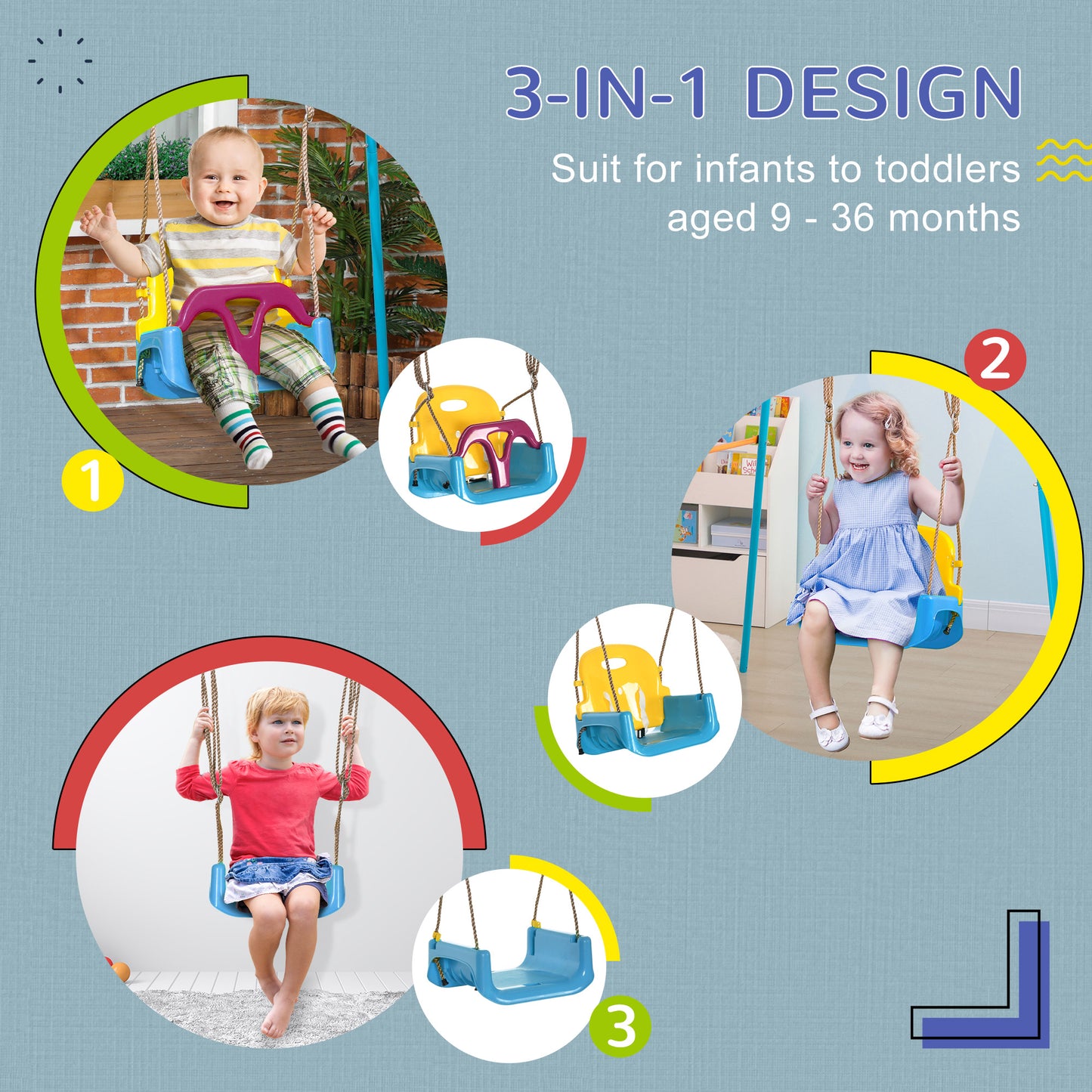 3 in 1 Detachable Kids Swing Seat with Seatbelt