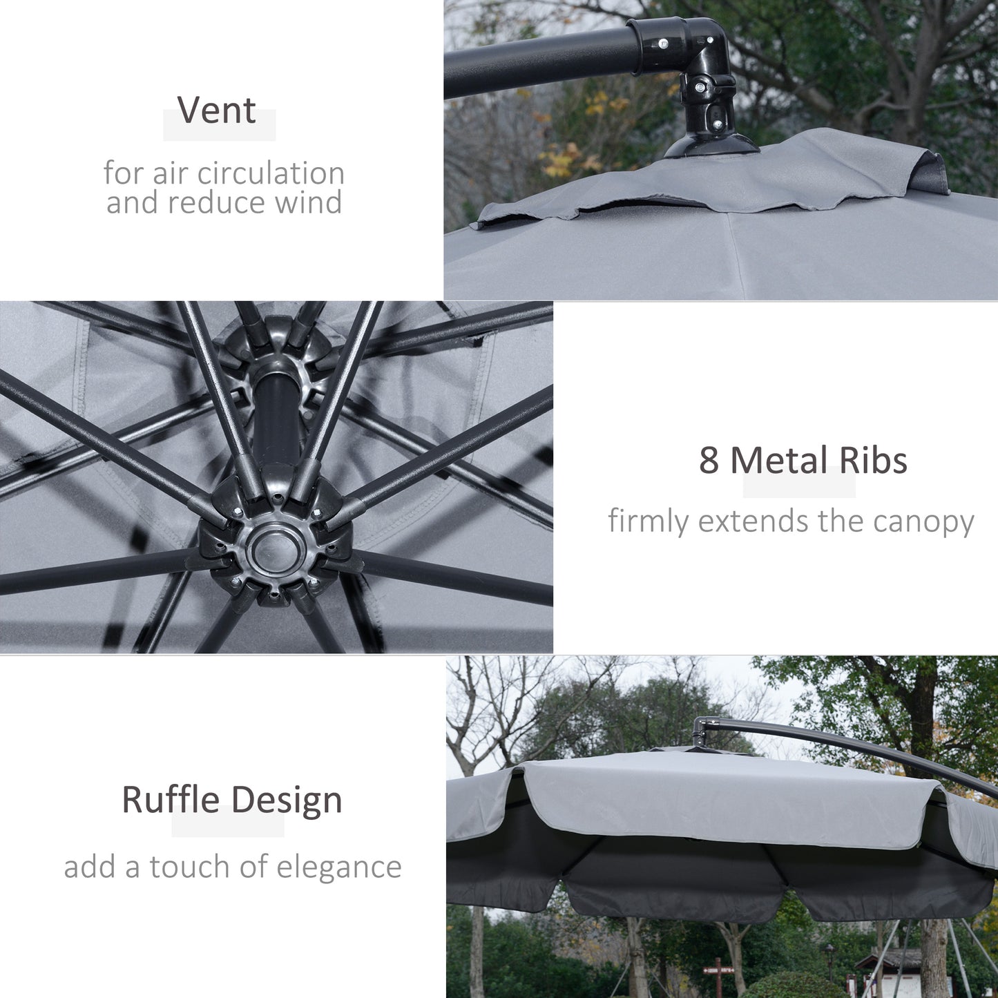 2.7m Garden Banana Parasol Cantilever Umbrella with Crank Handle