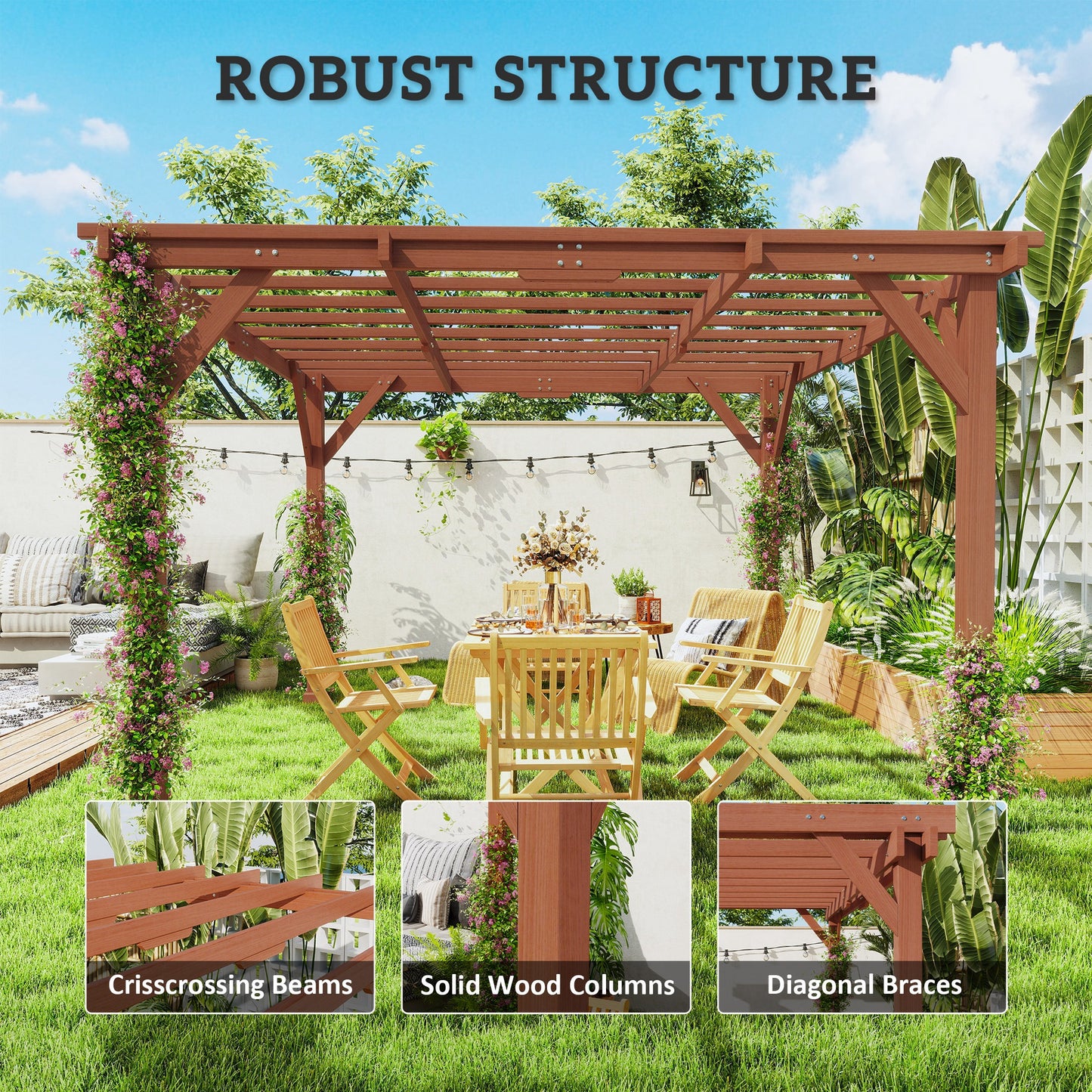 3.3 x 3.3 m Wooden Pergola Kit