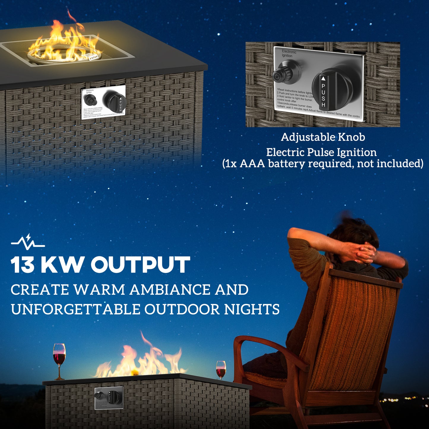 Rattan Gas Fire Pit Table for Garden
