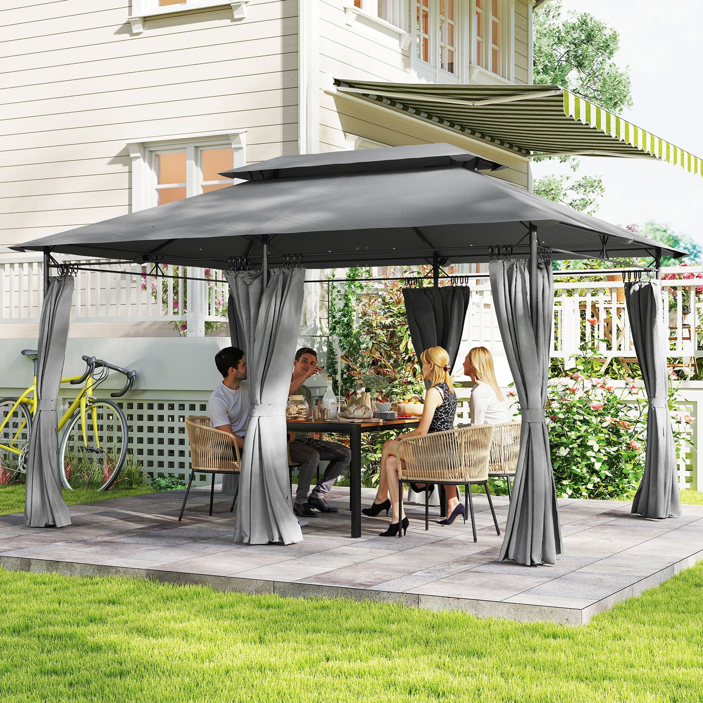 3 x 4m Metal Frame, Two-Tier Roof Gazebo