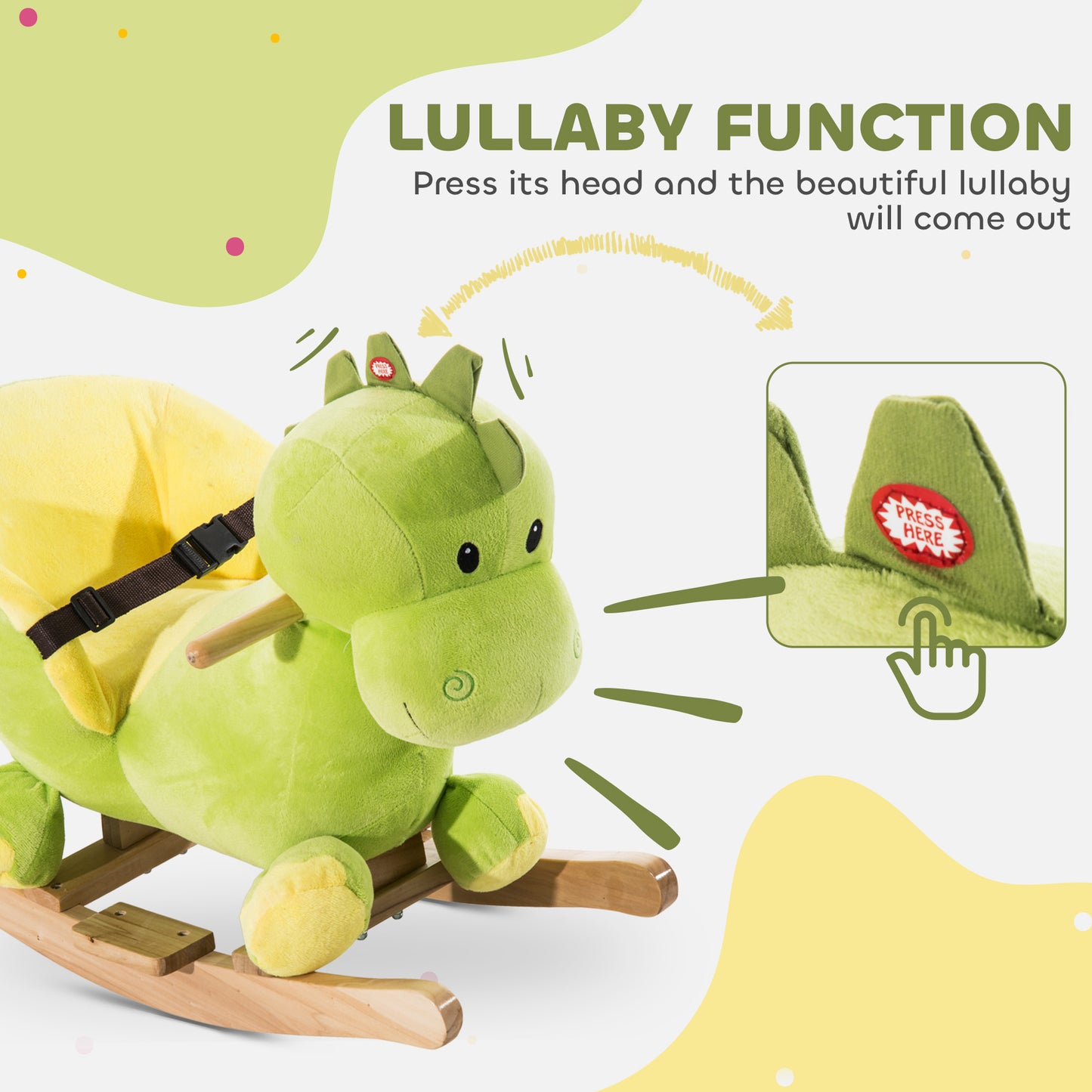 Kids Rocking Horse, Plush Ride-On Dinosaur Seat, with Seat Seat Belt
