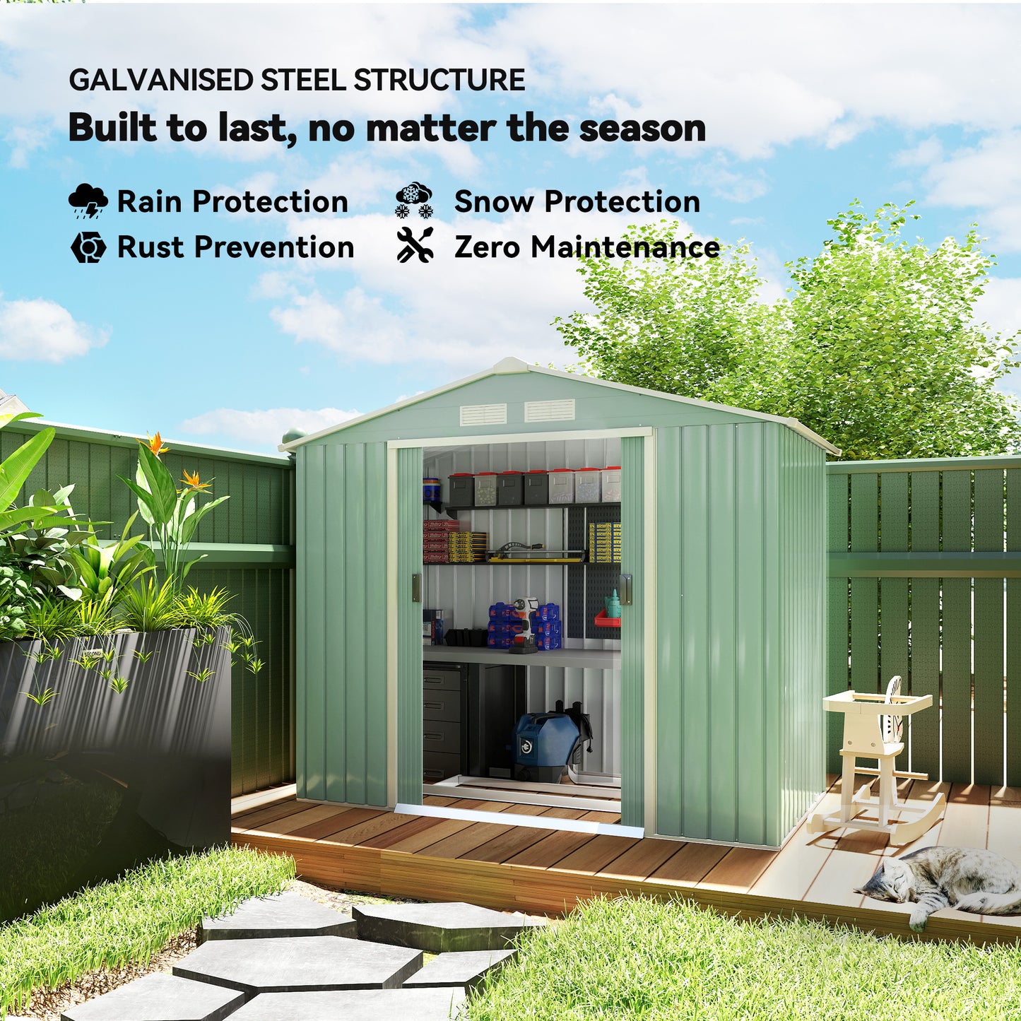 7 x 4ft Metal Garden Shed, Outdoor Storage Tool House