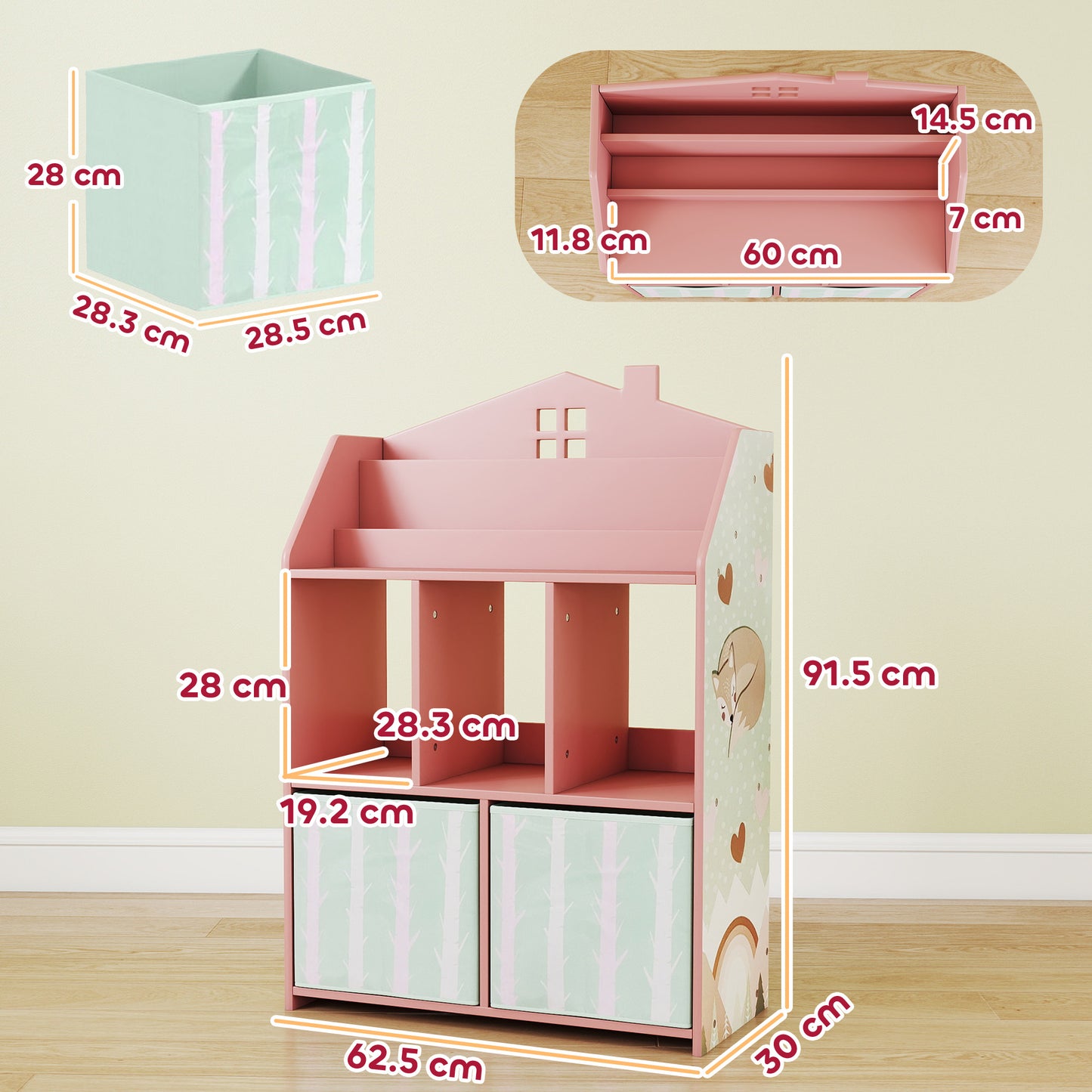 Kids Bookshelf with Storage, Toy Storage Unit with Book Display
