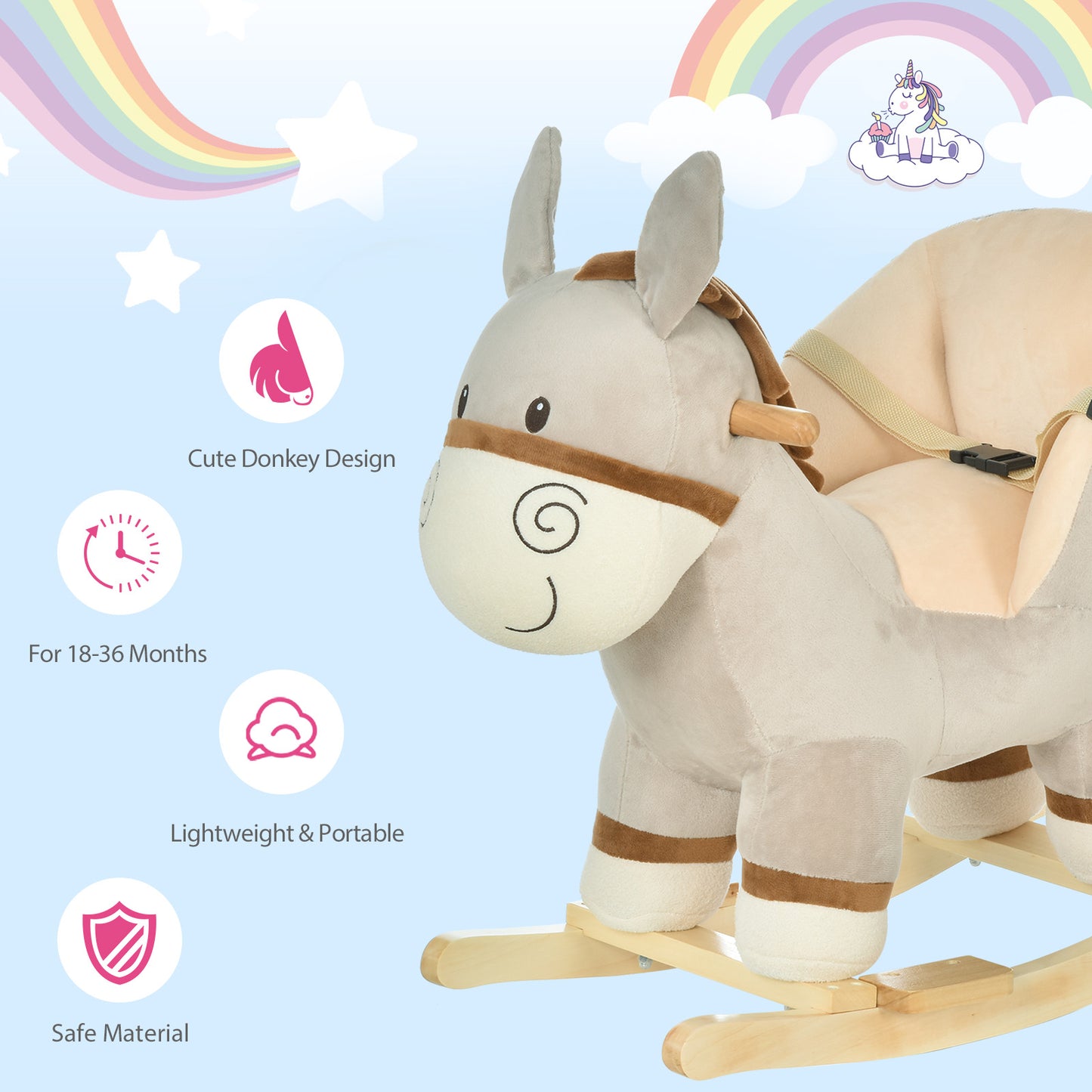 Kids Rocking Horse, Children Plush Ride On Donkey Animal Rocker w/