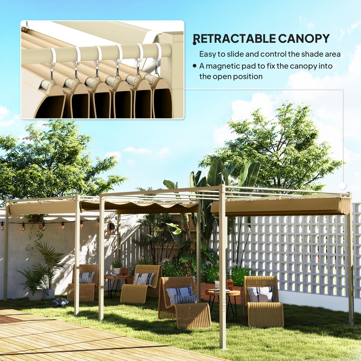 3 x 3m Retractable Roof Metal Pergola