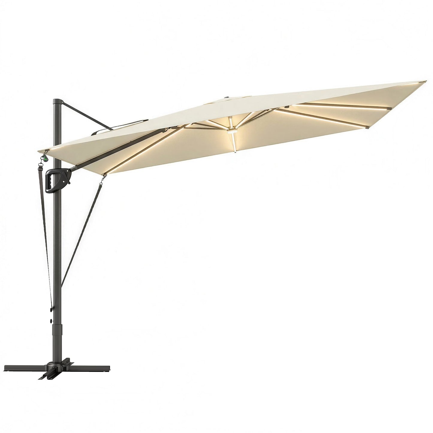 3 x 3 m Garden Cantilever Parasol w/ Light, Cover