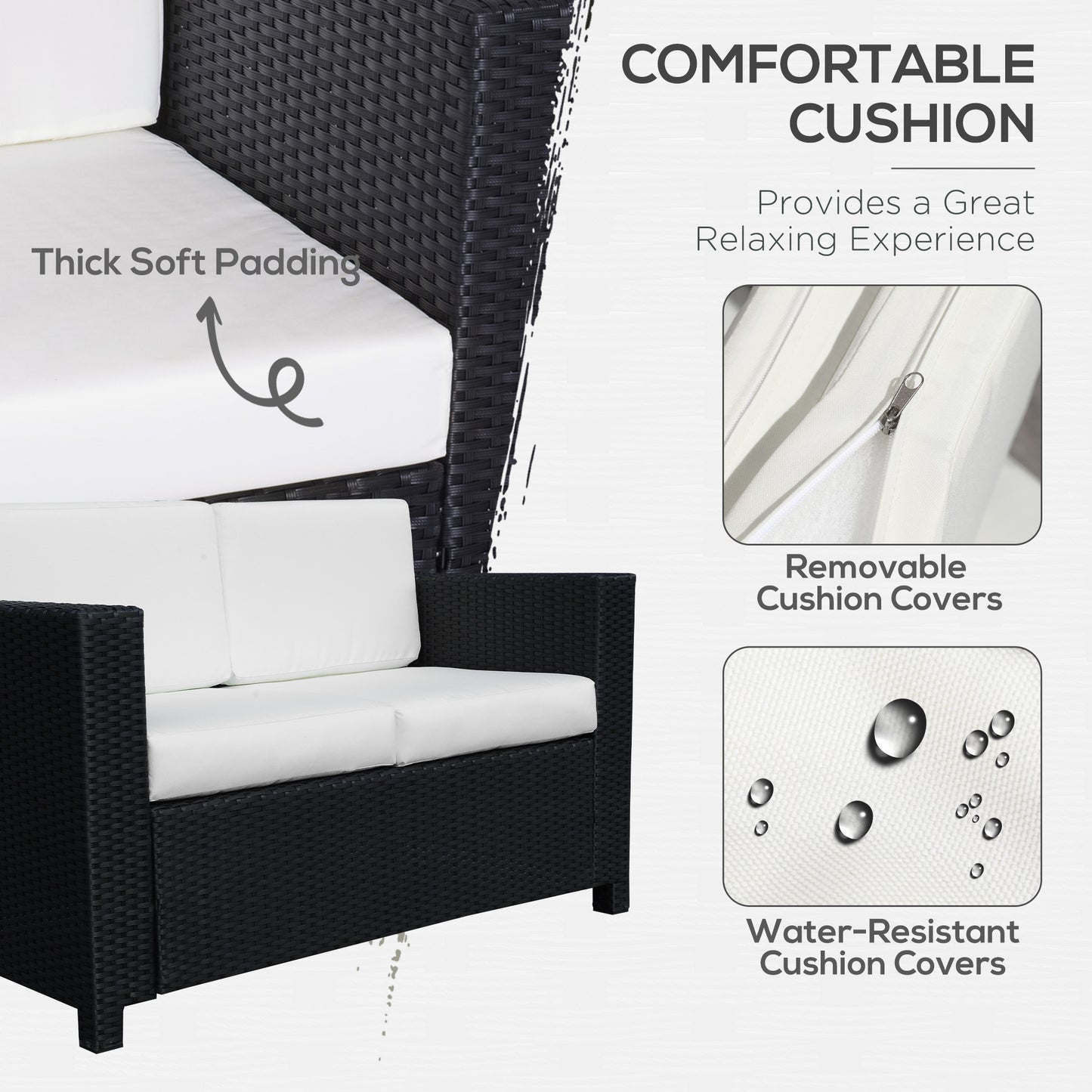 Rattan Sofa, 2 Seater Garden Furniture with Soft Padded Cushion (4)