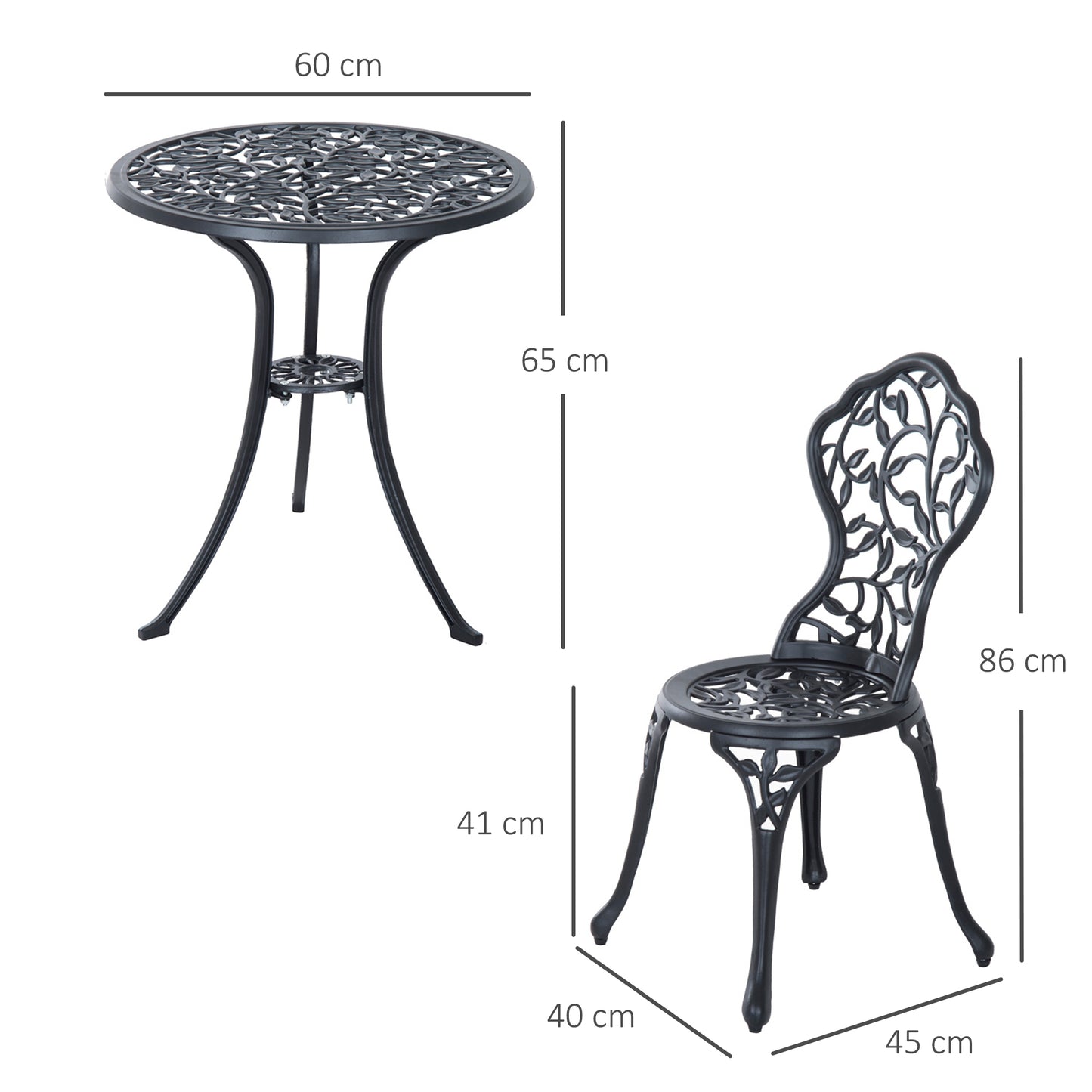 3 Pcs Aluminium Bistro Set Garden Furniture Dining Table Chairs