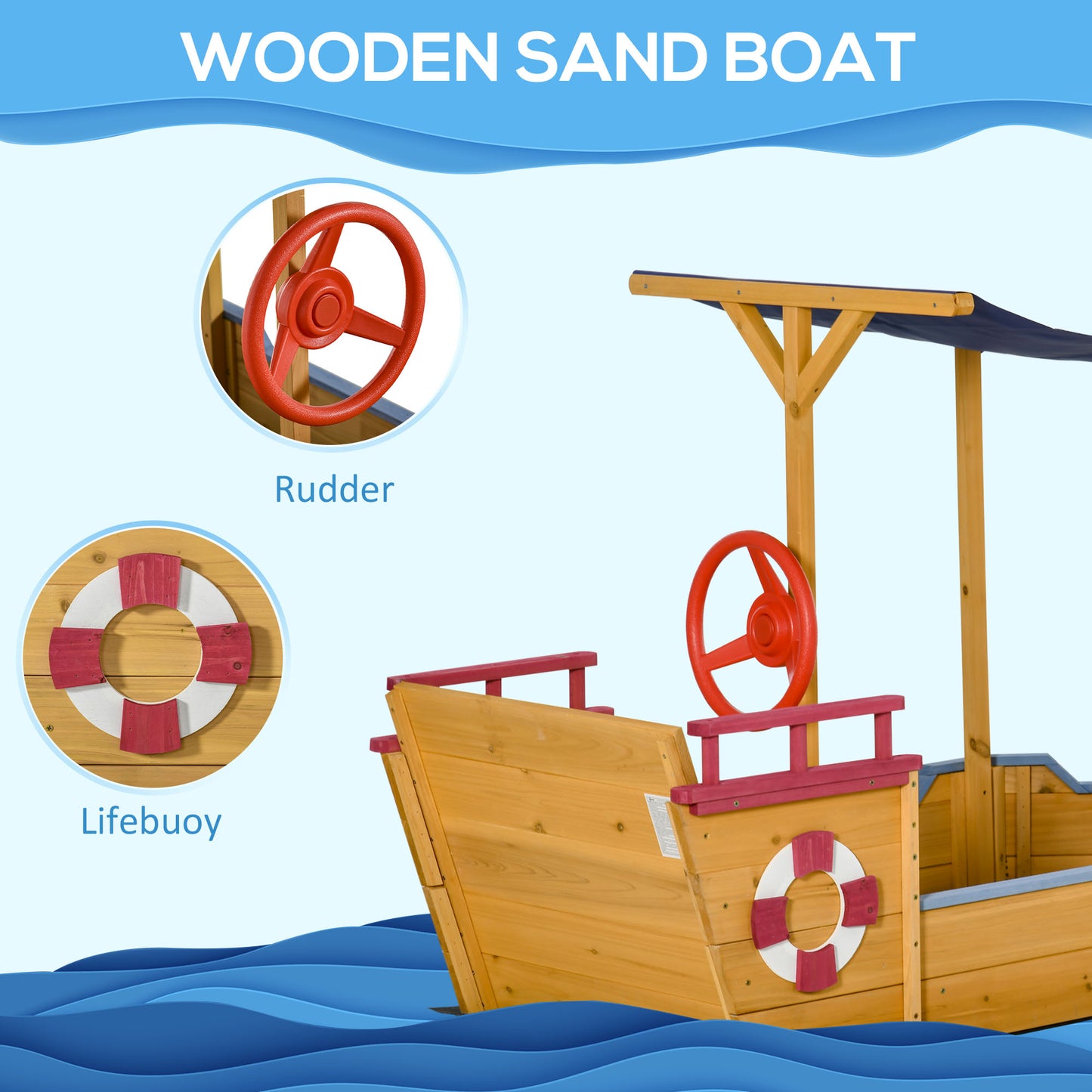 Sand Pit, Kids Wooden Sandbox Pirate Ship