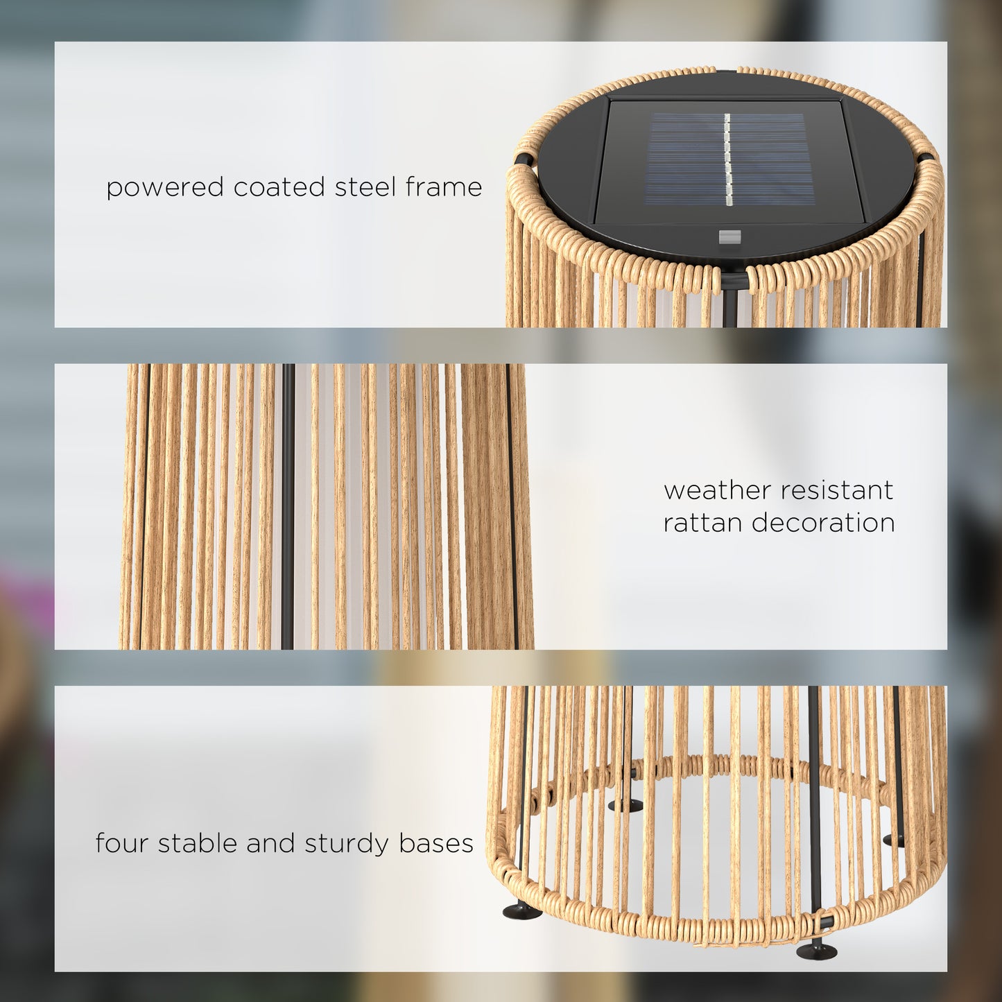 Patio Garden Solar Powered Lights Woven Resin Wicker Lantern Auto