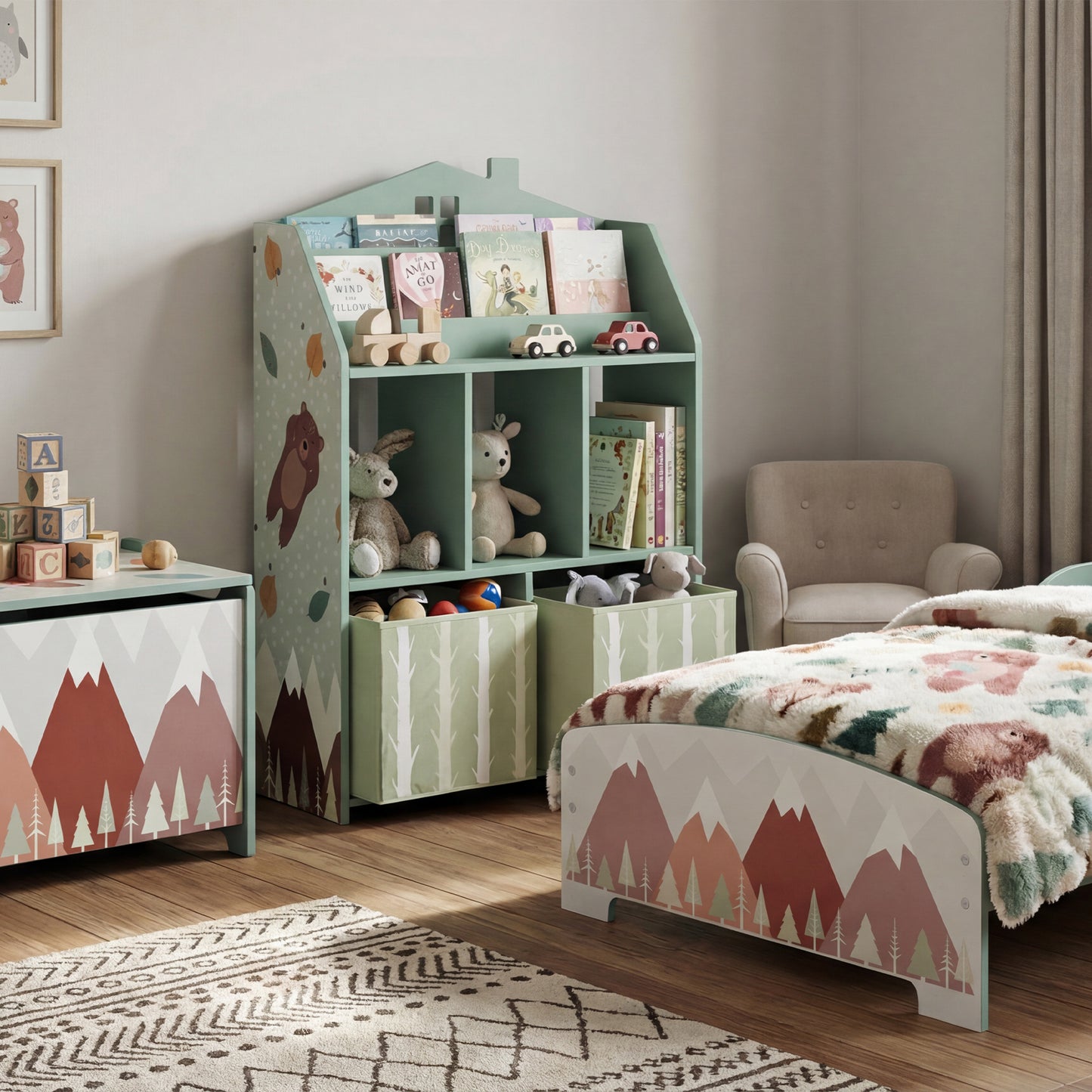 Kids Bookshelf with Storage, Toy Storage Unit with Book Display