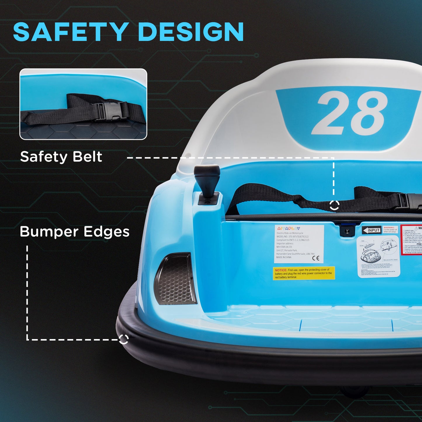 360° Rotation Kids Bumper Car, 12V Waltz Car with Remote Control
