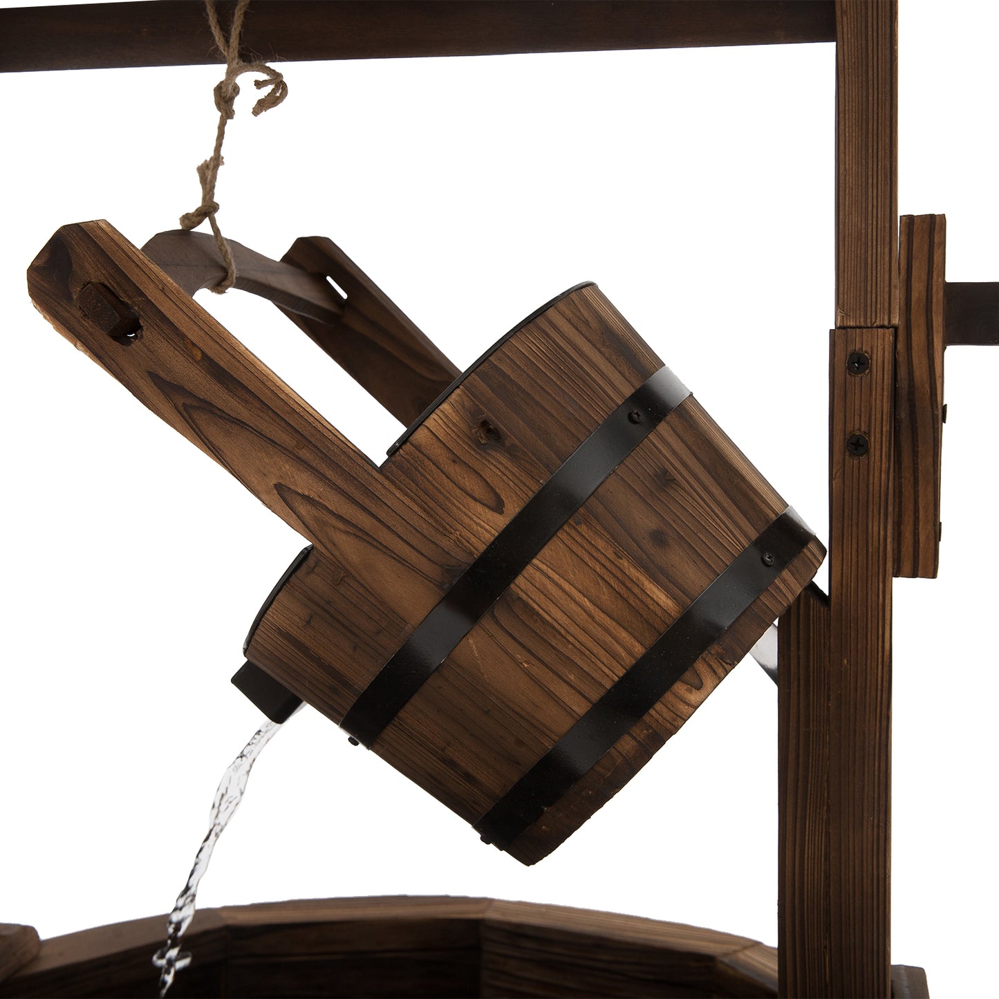 Wooden Garden Wishing Well Fountain Barrel Waterfall Rustic Wood