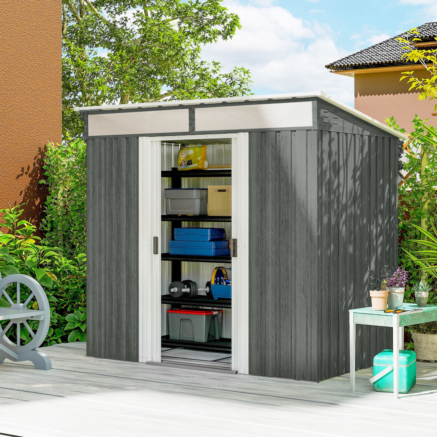 6.5 x 4FT Galvanised Metal Shed with Foundation Kit (1)