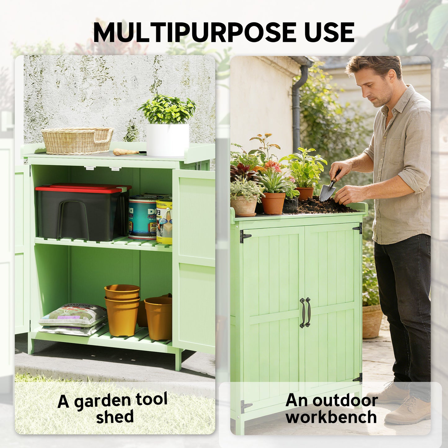 Wooden Garden Shed, Garden Tool Storage Shed with Hinged Roof