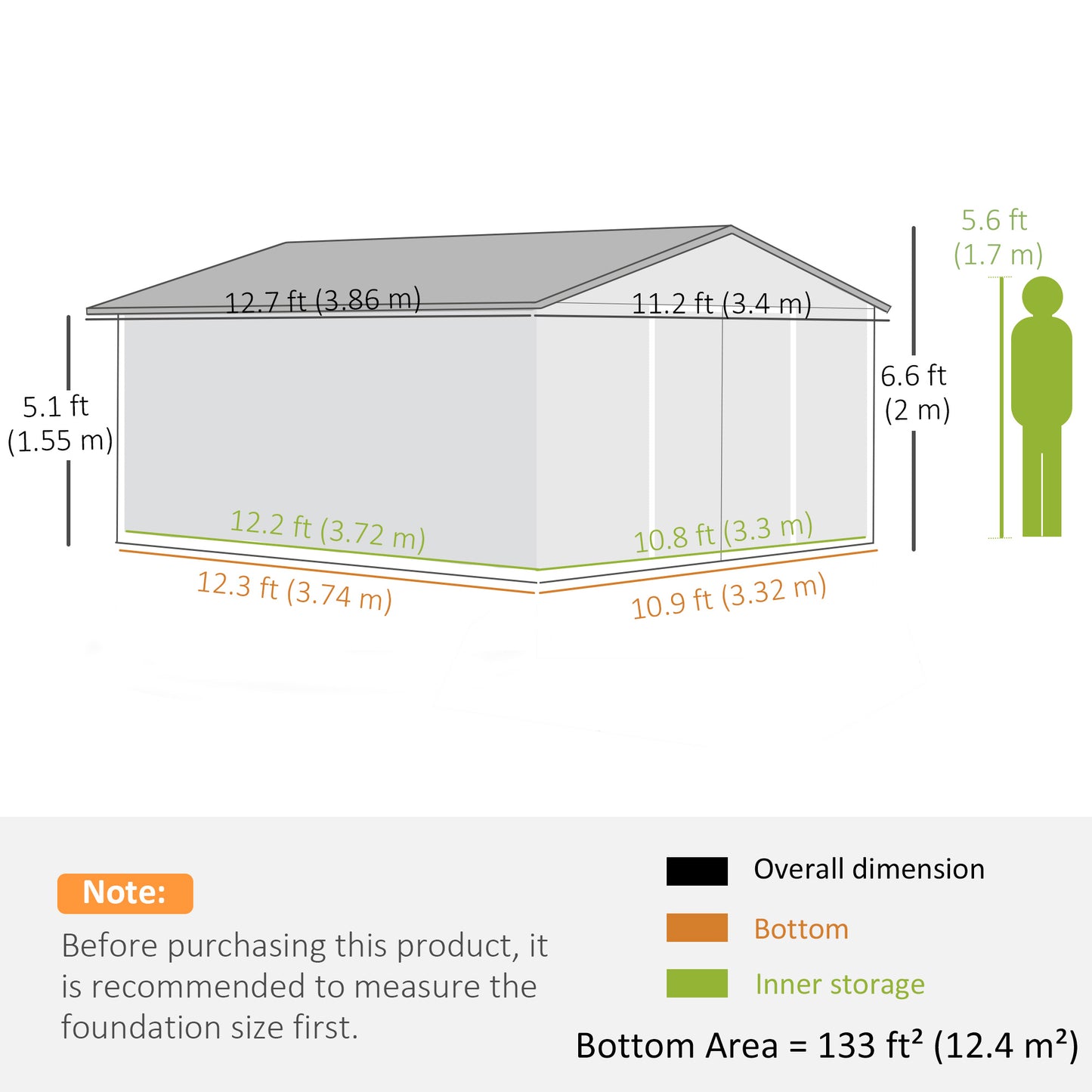 12.5ft Sliding Door Durable Steel Storage Shed