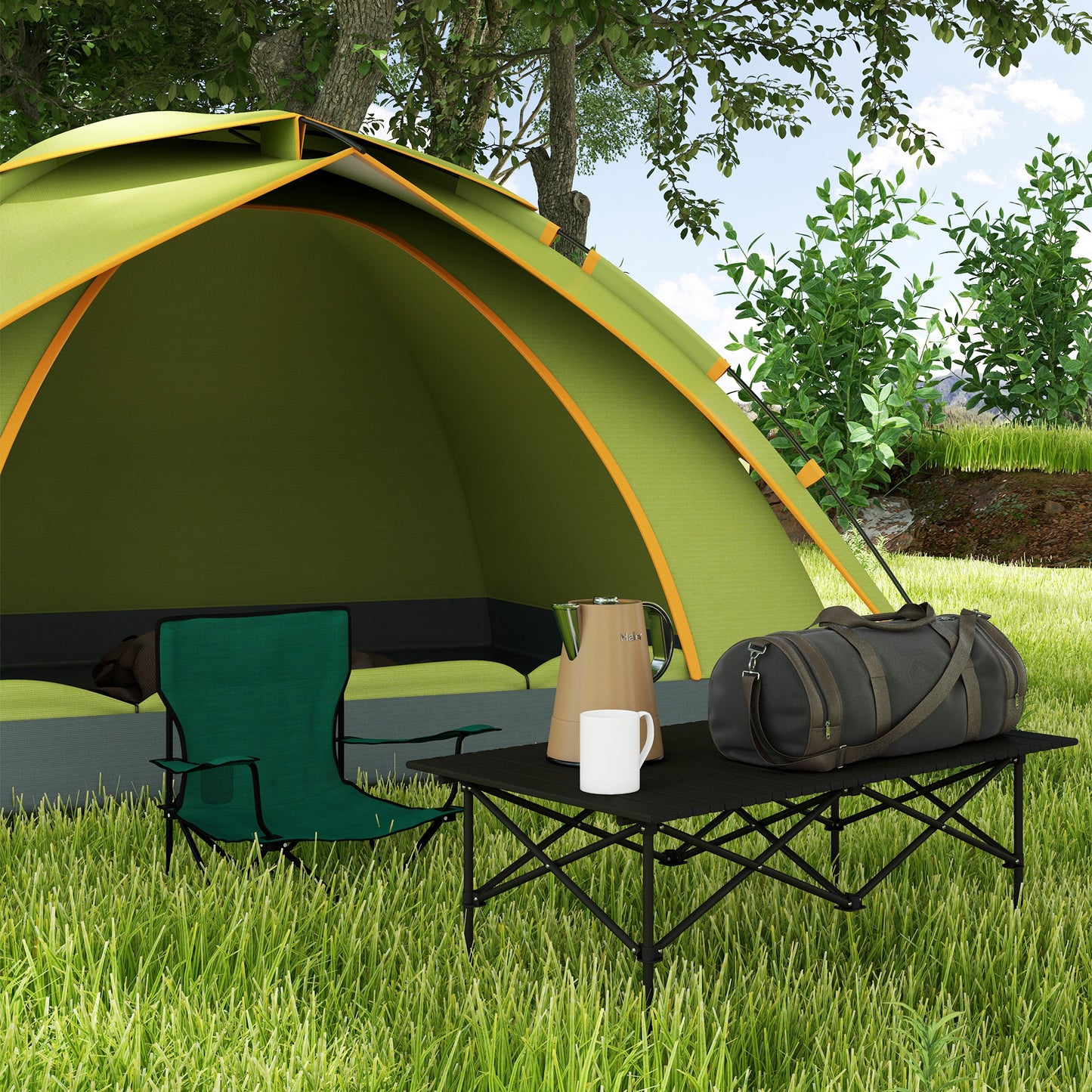 Two-Seater Portable Aluminium Table, with Roll-Up Tabletop and Bag