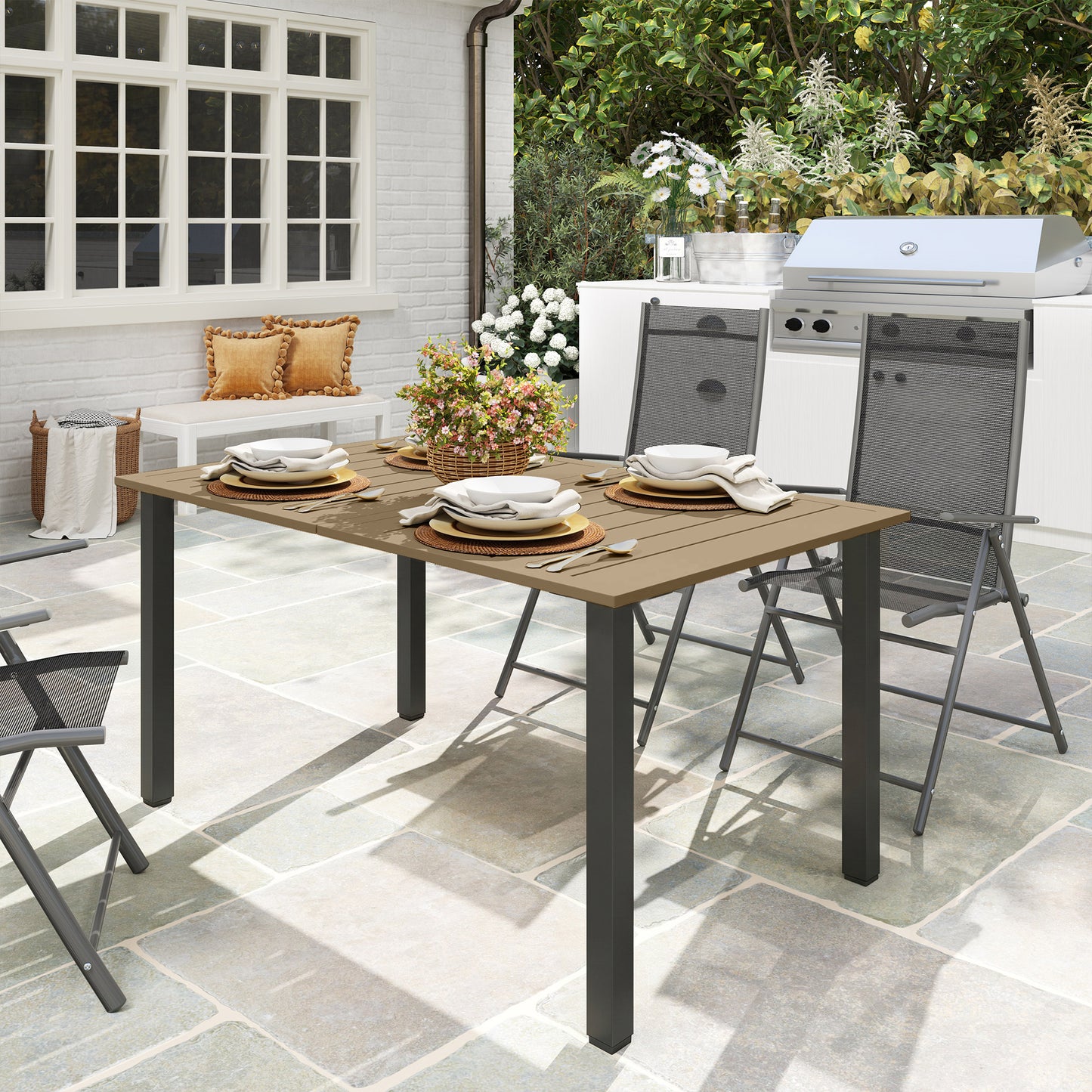 Garden Dining Table for 6 with Parasol Hole