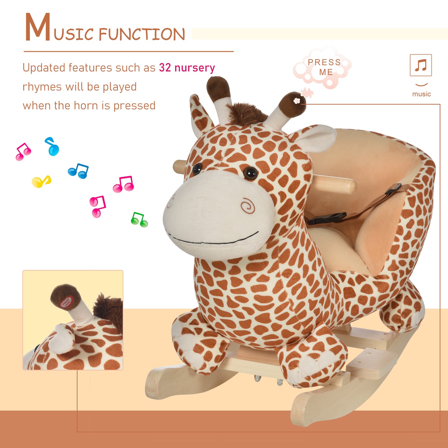 Children Kids Rocking Horse Toys Giraffe Seat Belt Toddlers Baby