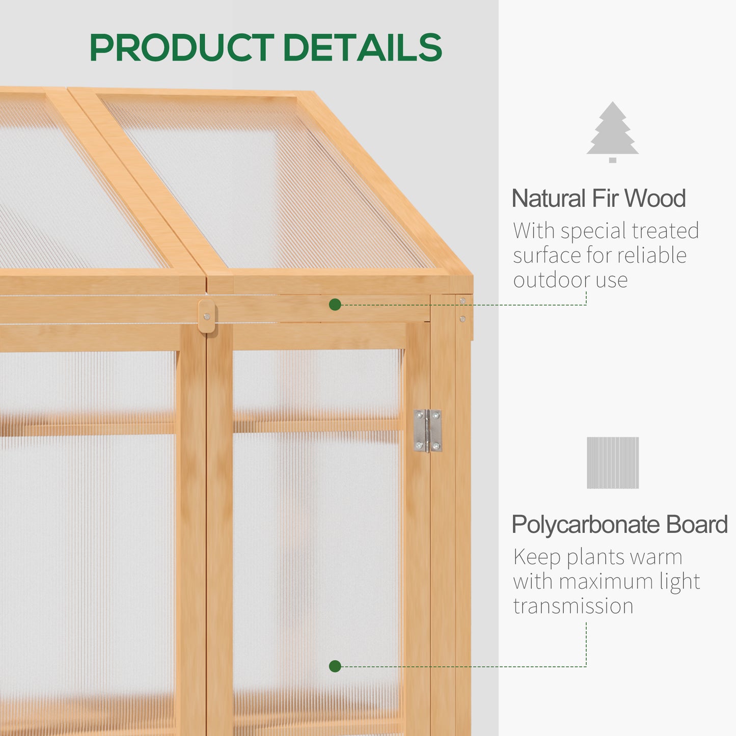 Wooden Cold Frame Polycarbonate Greenhouse with Openable Top Cover