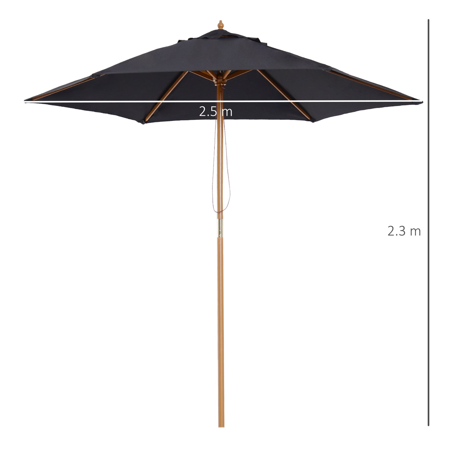 2.5m Wood Garden Parasol Sun Shade Patio Outdoor Wooden Umbrella (1)