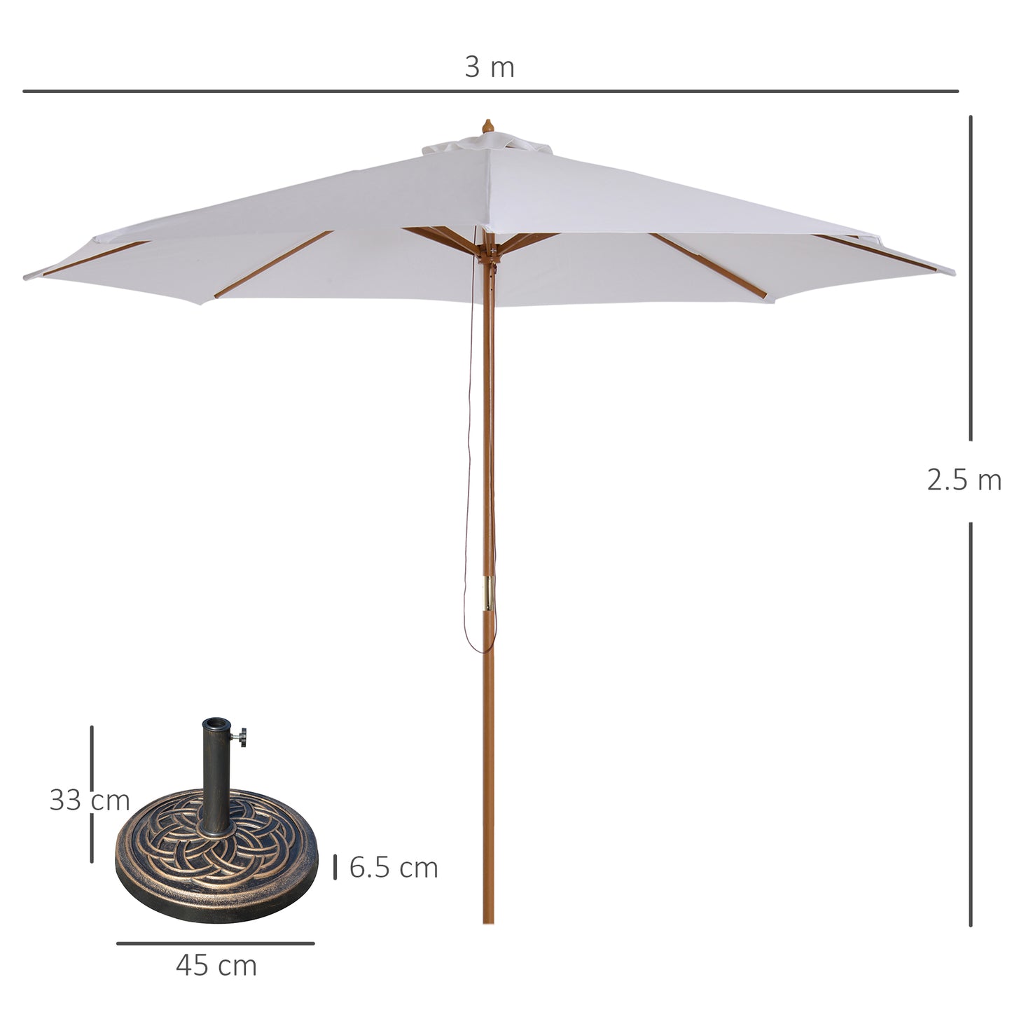 3 m Garden Parasol with Base, Pulley Operated Patio Umbrella