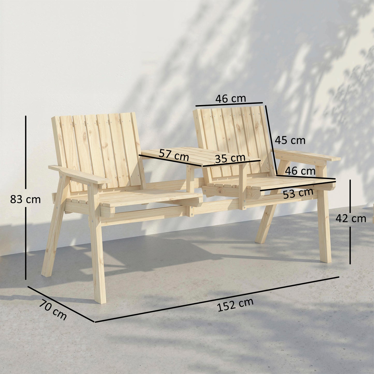 2-Seater Garden Loveseat with Table and Parasol Hole for Porch, Patio