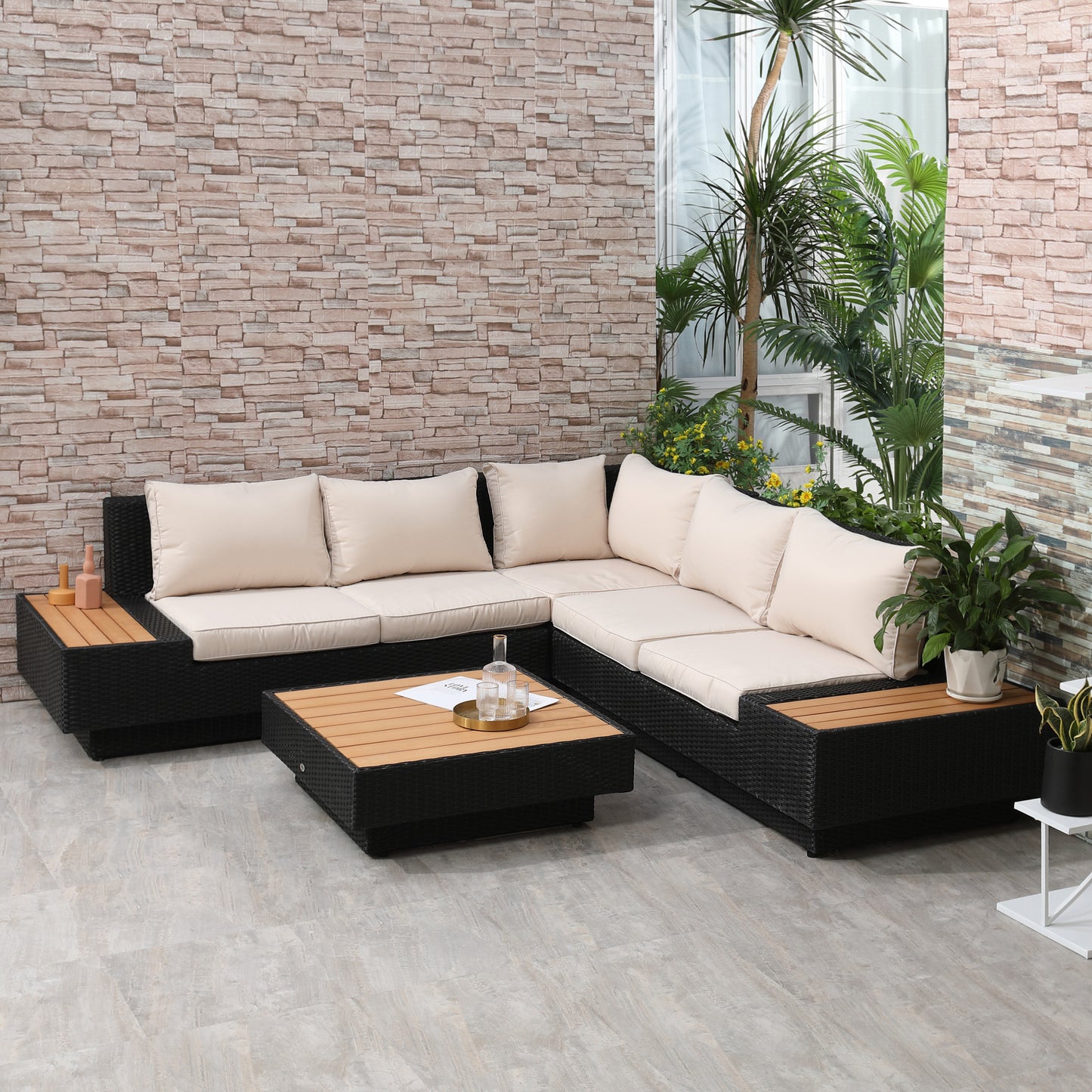 5-Seater Rattan Garden Furniture Outdoor Sectional Corner Sofa