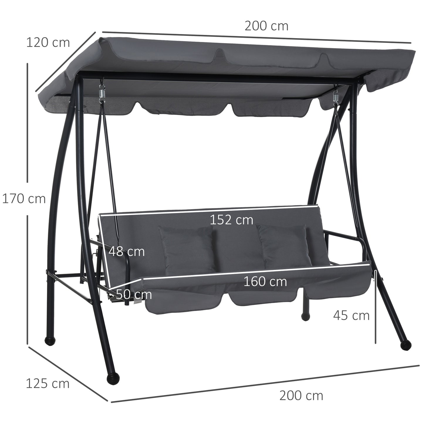 Outdoor 2-in-1 Swing Chair Lounger 3 Seater Garden Swing Seat Bed