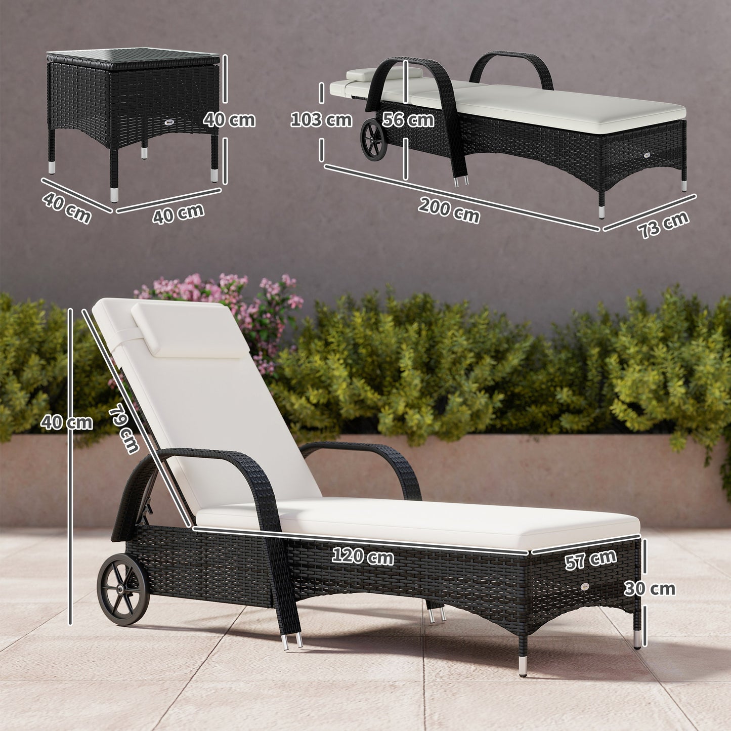 2 Seater Rattan Sun Lounger Set with Side Table