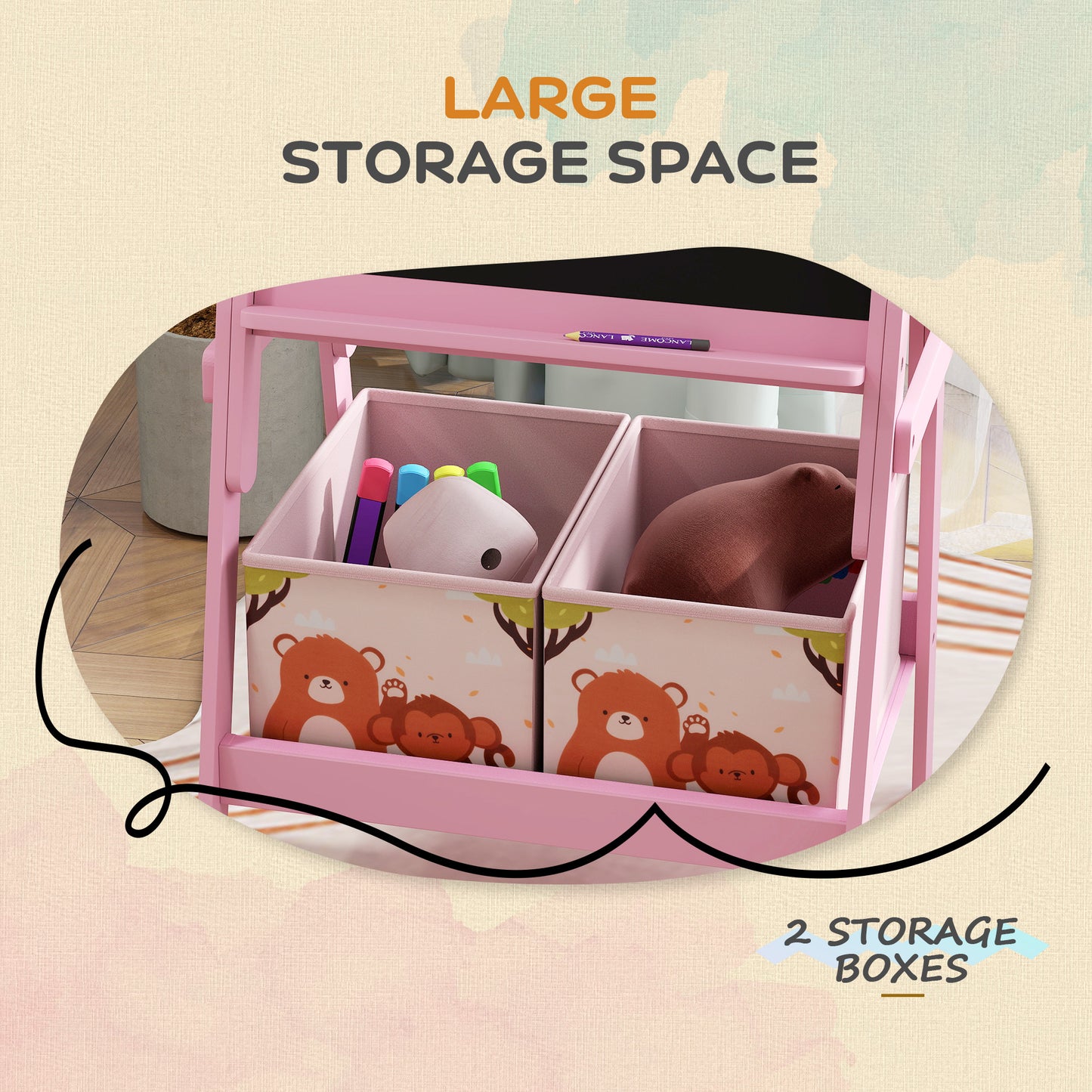 2 in 1 Kids Easel with Whiteboard, Chalkboard, Storage Boxes