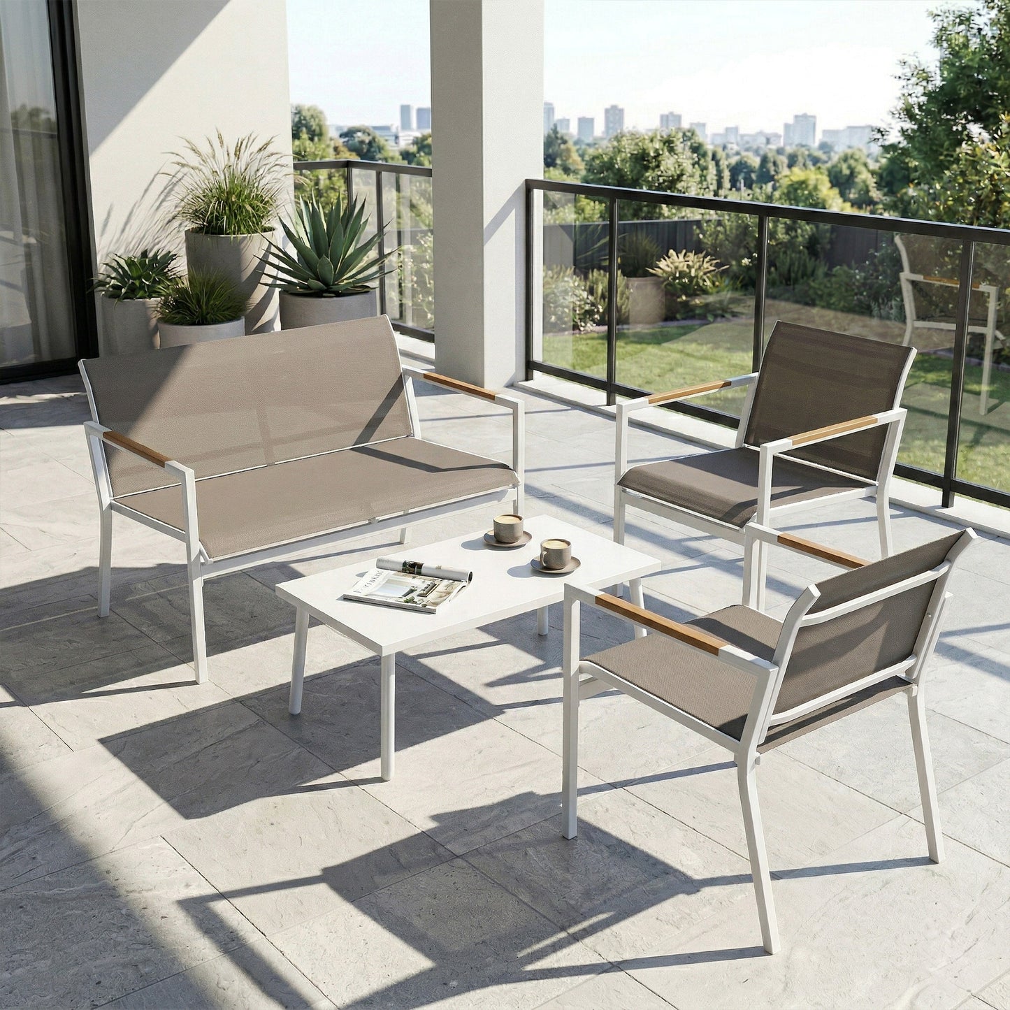 4 Seater Garden Furniture Set with Loveseat, Armchairs, Table