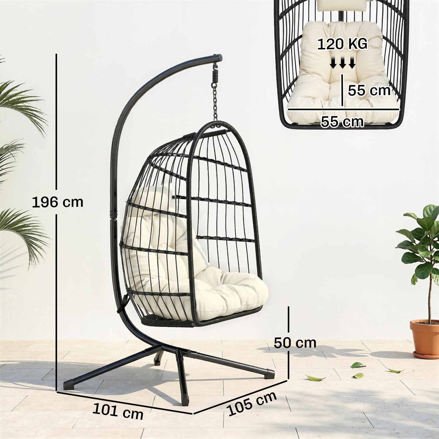 Hanging Egg Chair, Indoor Outdoor Hammock Swing Chair with Stand